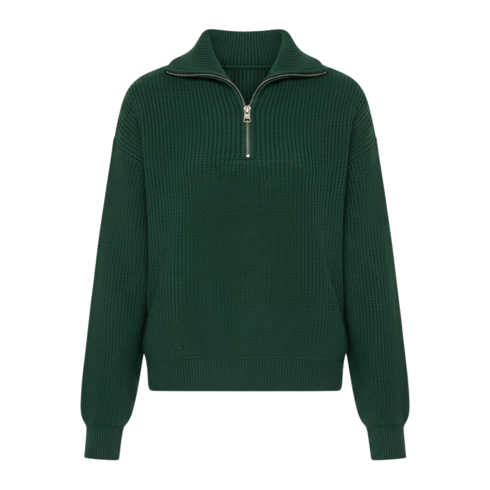 Elegant women's sweater with high collar and half zipper, soft knit, casual