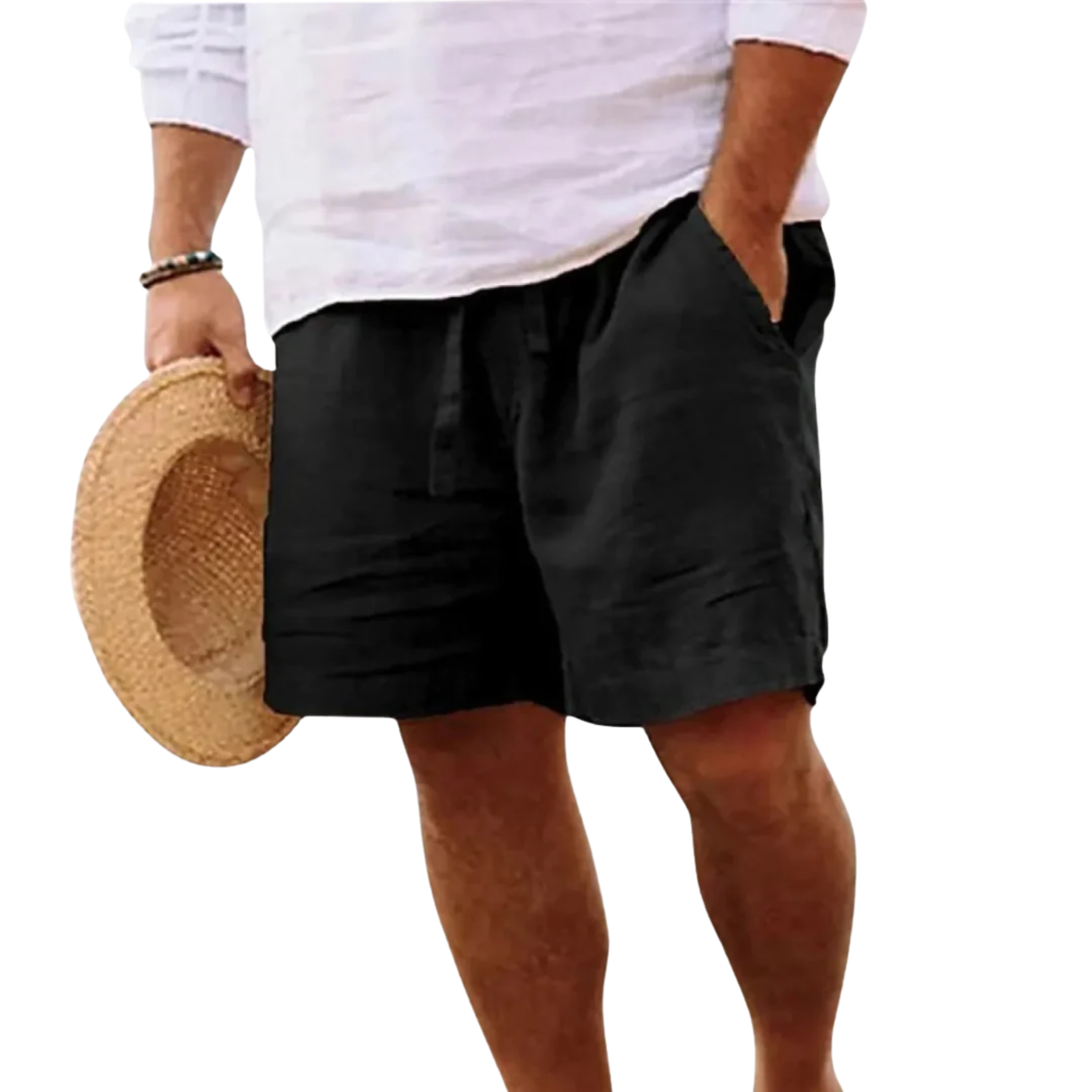 Short en Lin pour Homme avec Cordon de Serrage et Poches Latérales