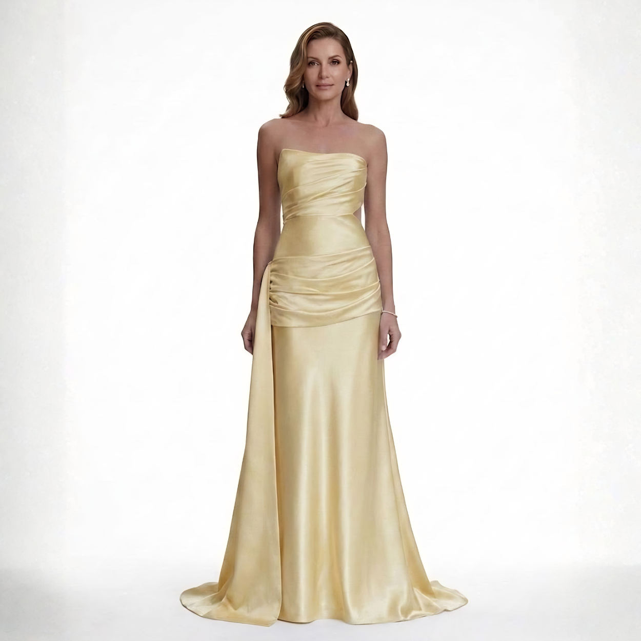 bustier satin maxi dress Satin Maxi Bustier Dress with Ruched Bodice and Elegant Mermaid Cut
