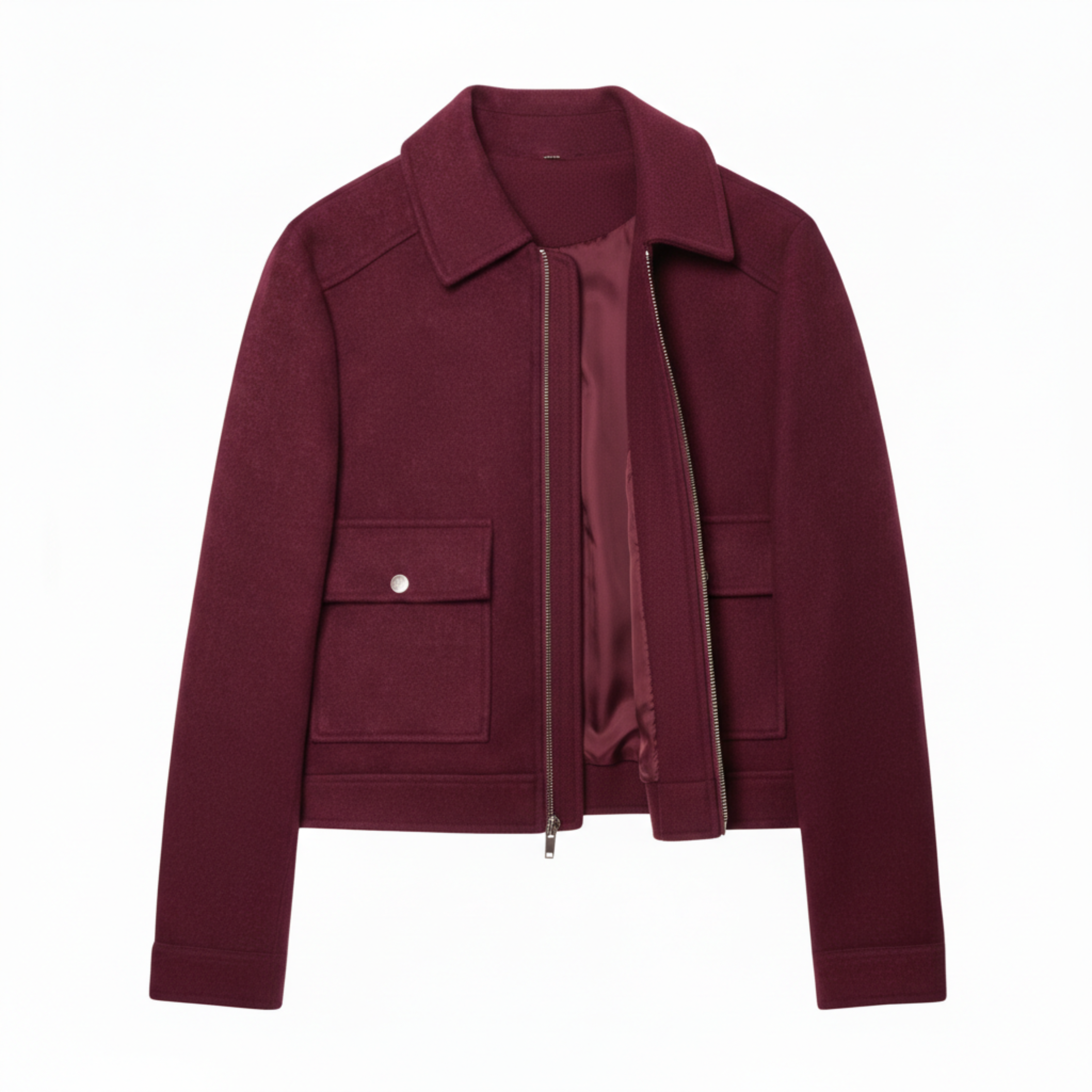 Veste Courte en Polyester à Col Rabattu et Fermeture Éclair pour Femme