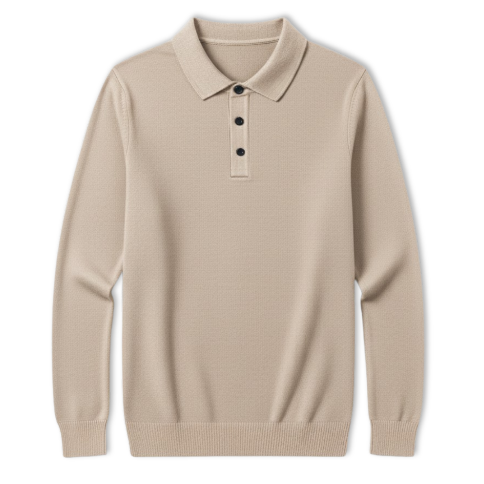 Men's long-sleeved polo shirt made of 100% merino wool with buttoned collar, relaxed fit