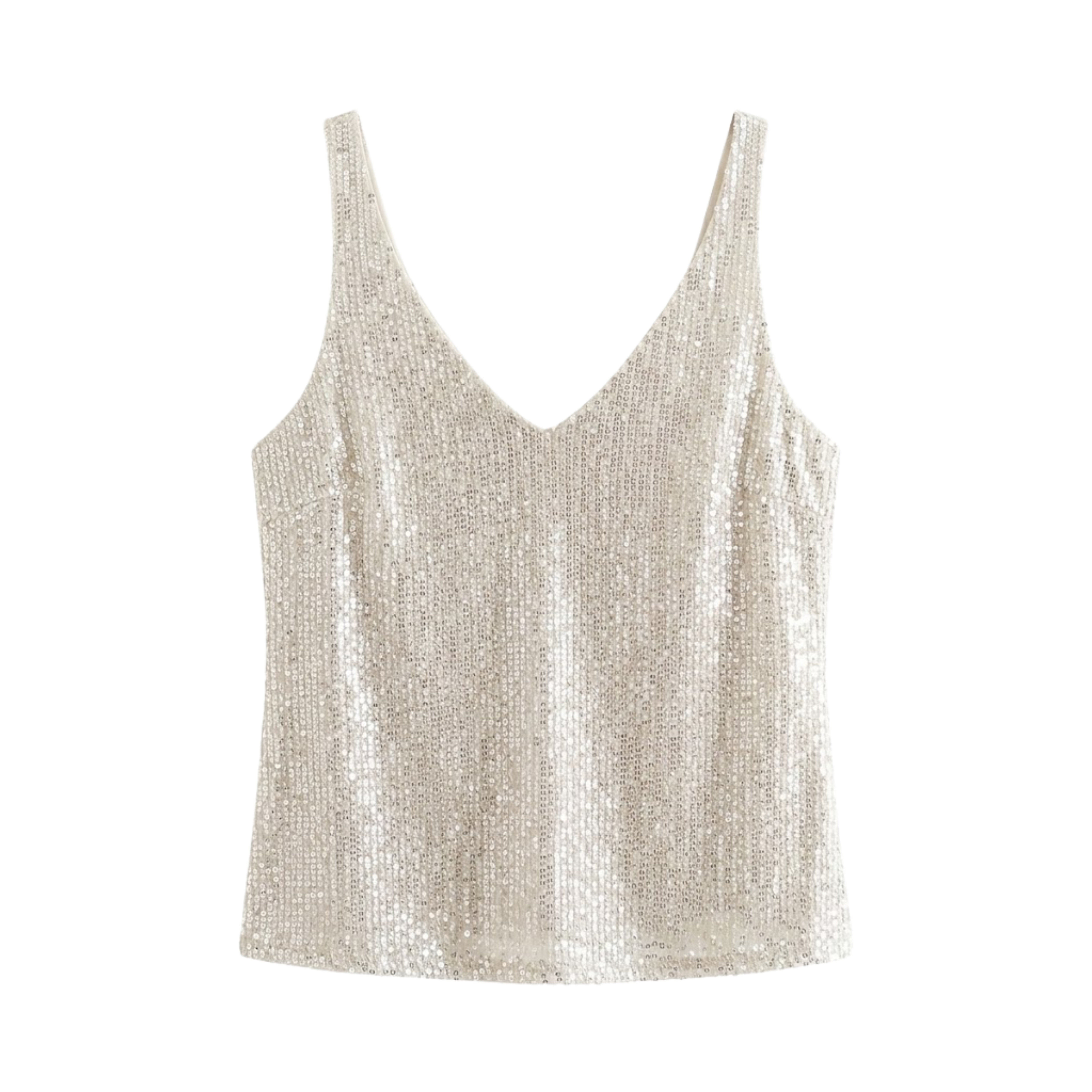 Top con Paillettes, Scollo a V e Senza Maniche da Donna
