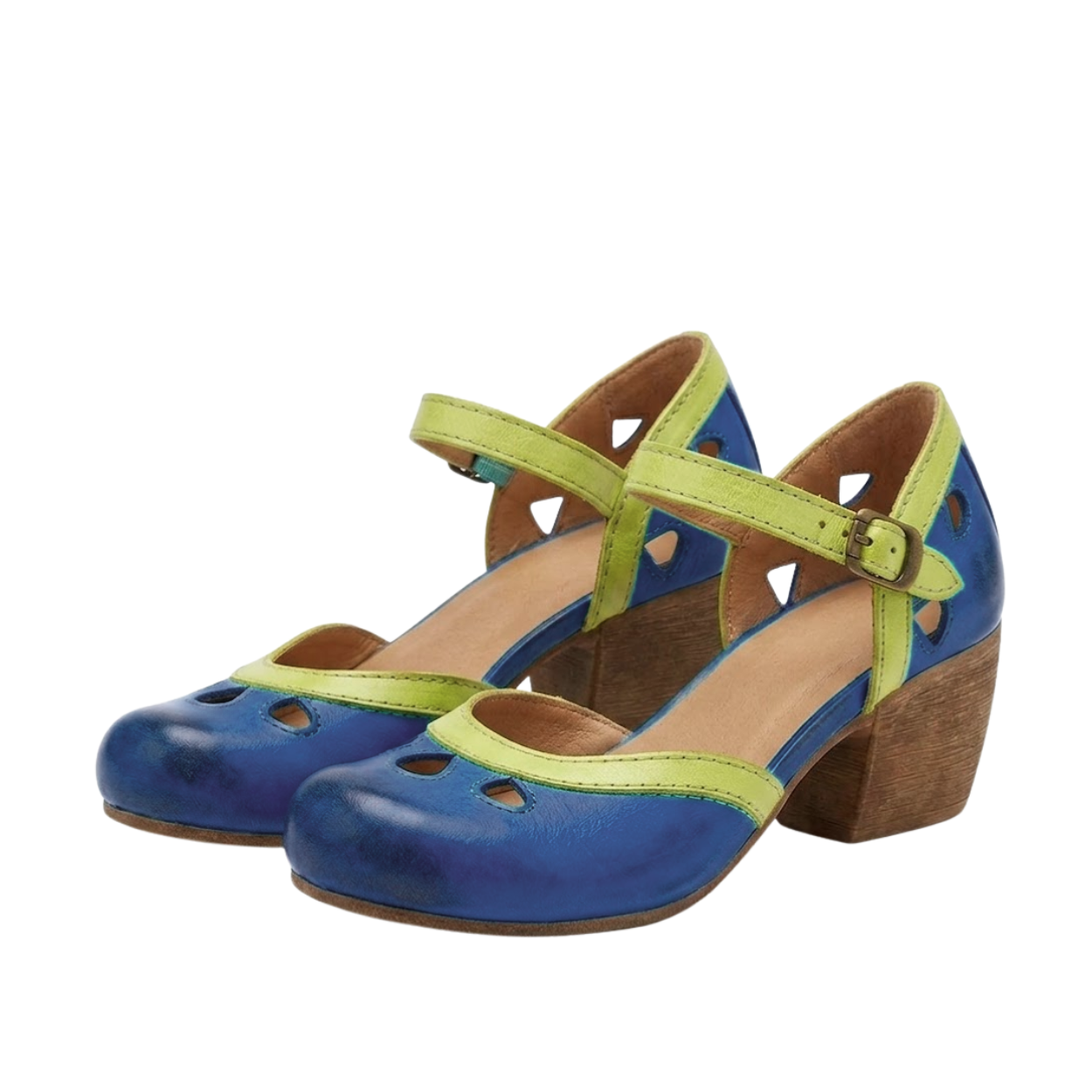 Sandálias de Salto Quadrado para Mulher, Sapatos Retro com Tira no Tornozelo e Biqueira Redonda