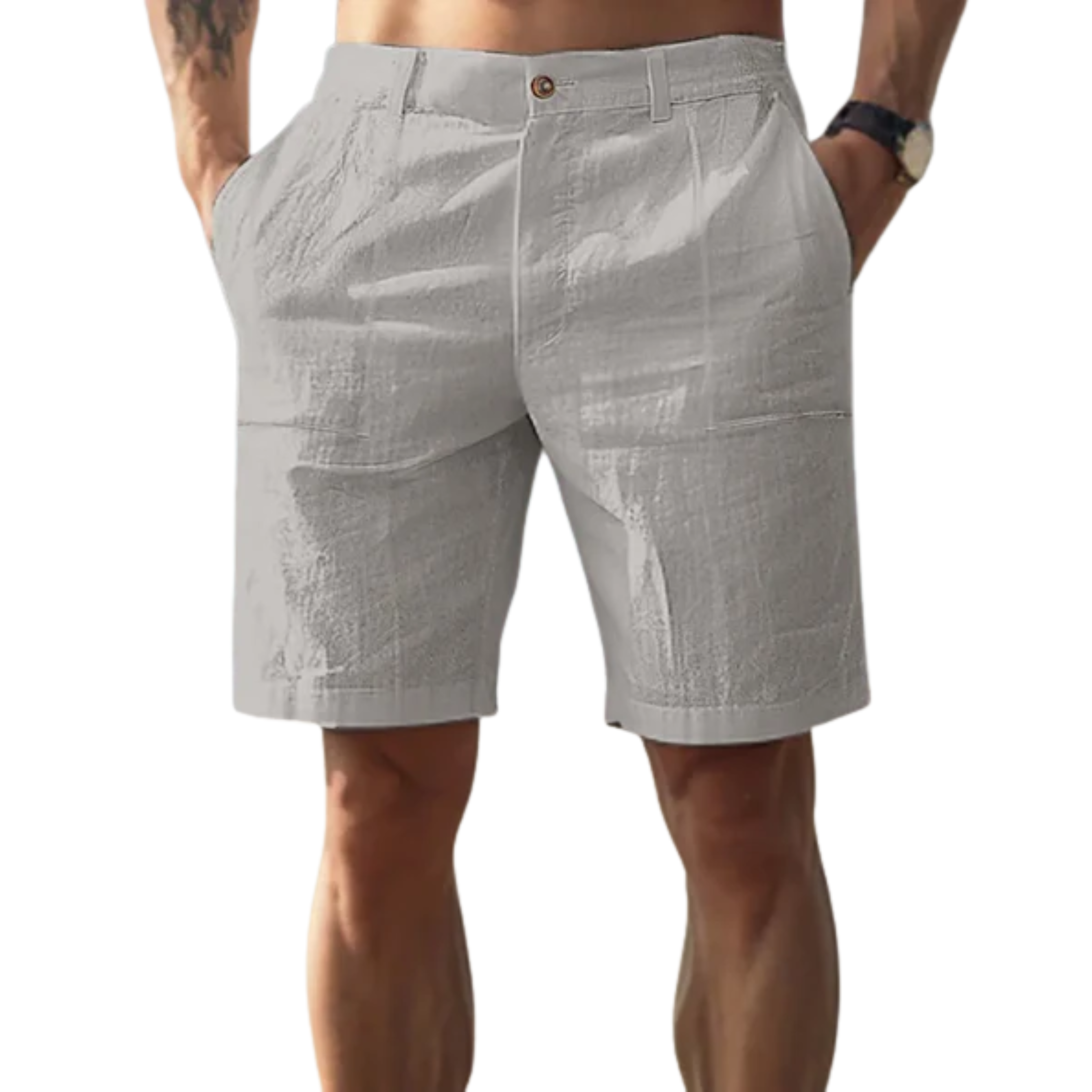 Short in lino da uomo con vita elastica e taglio casual