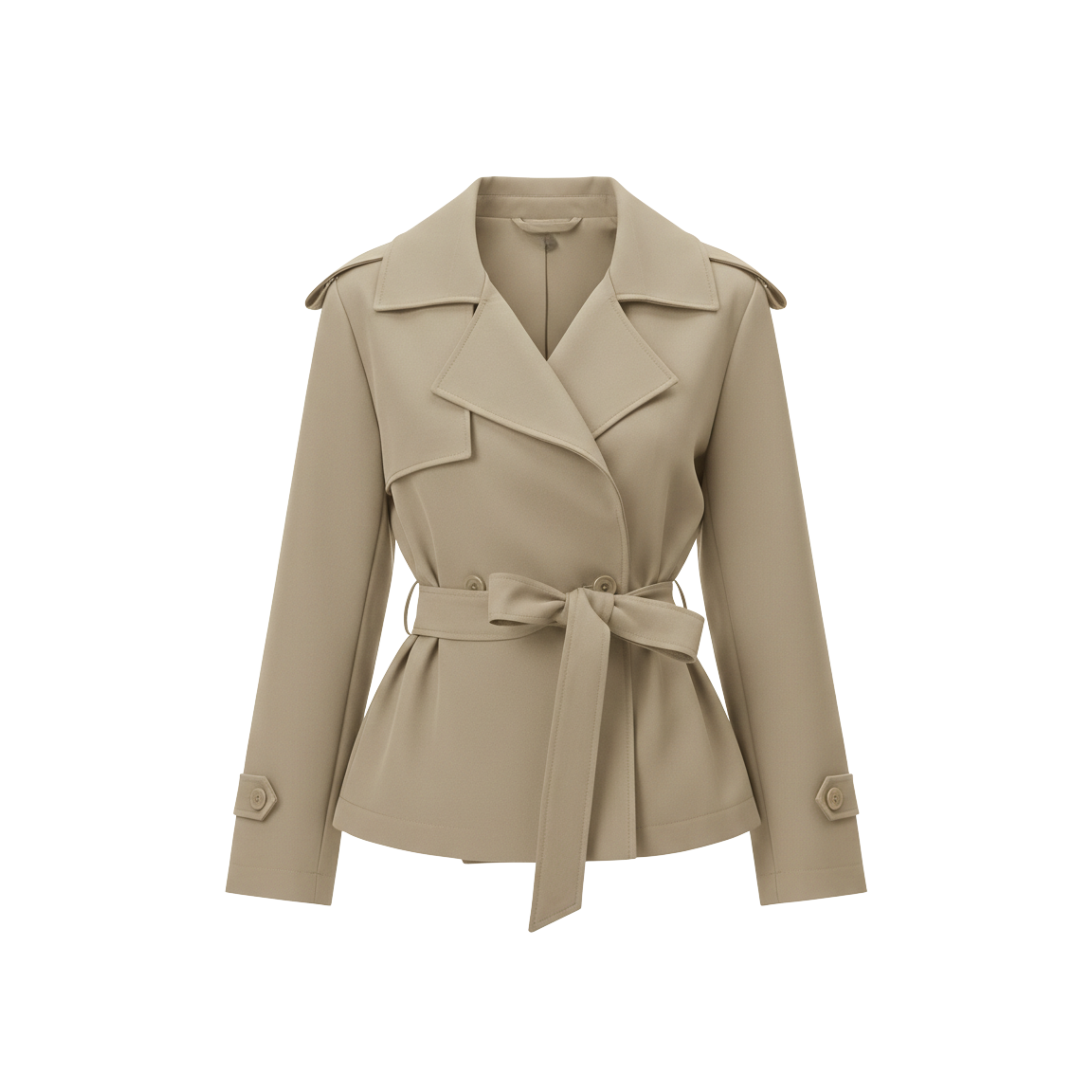 Trenchcoat kurz aus Polyester mit Gürtel und Reverskragen für Damen