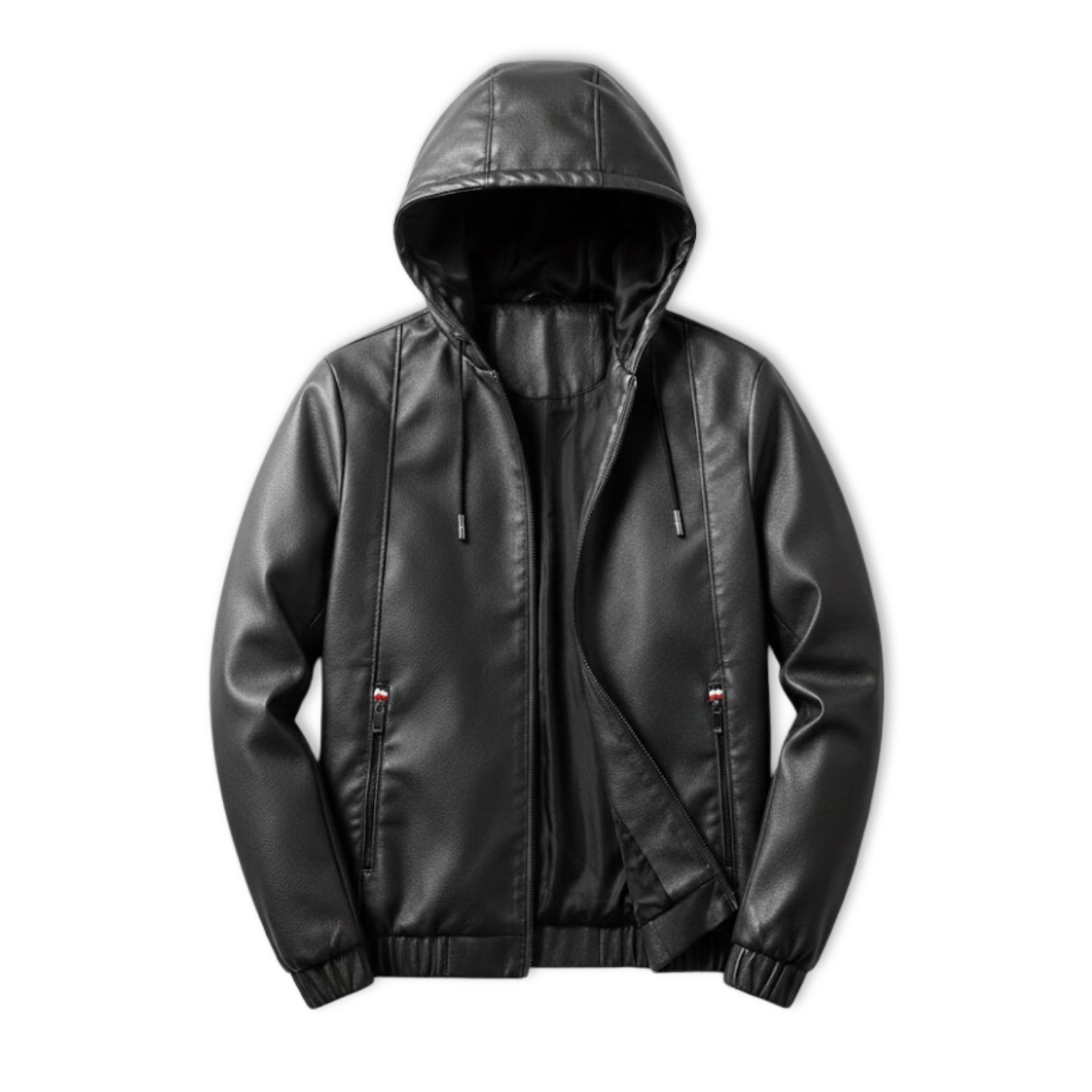 Herrevest i miljølæder med aftagelig hætte, moderne bymotorcykelstil