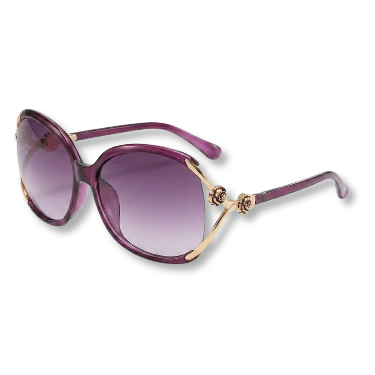 Oversized Women's Sunglasses with Metal Temples and Floral Details