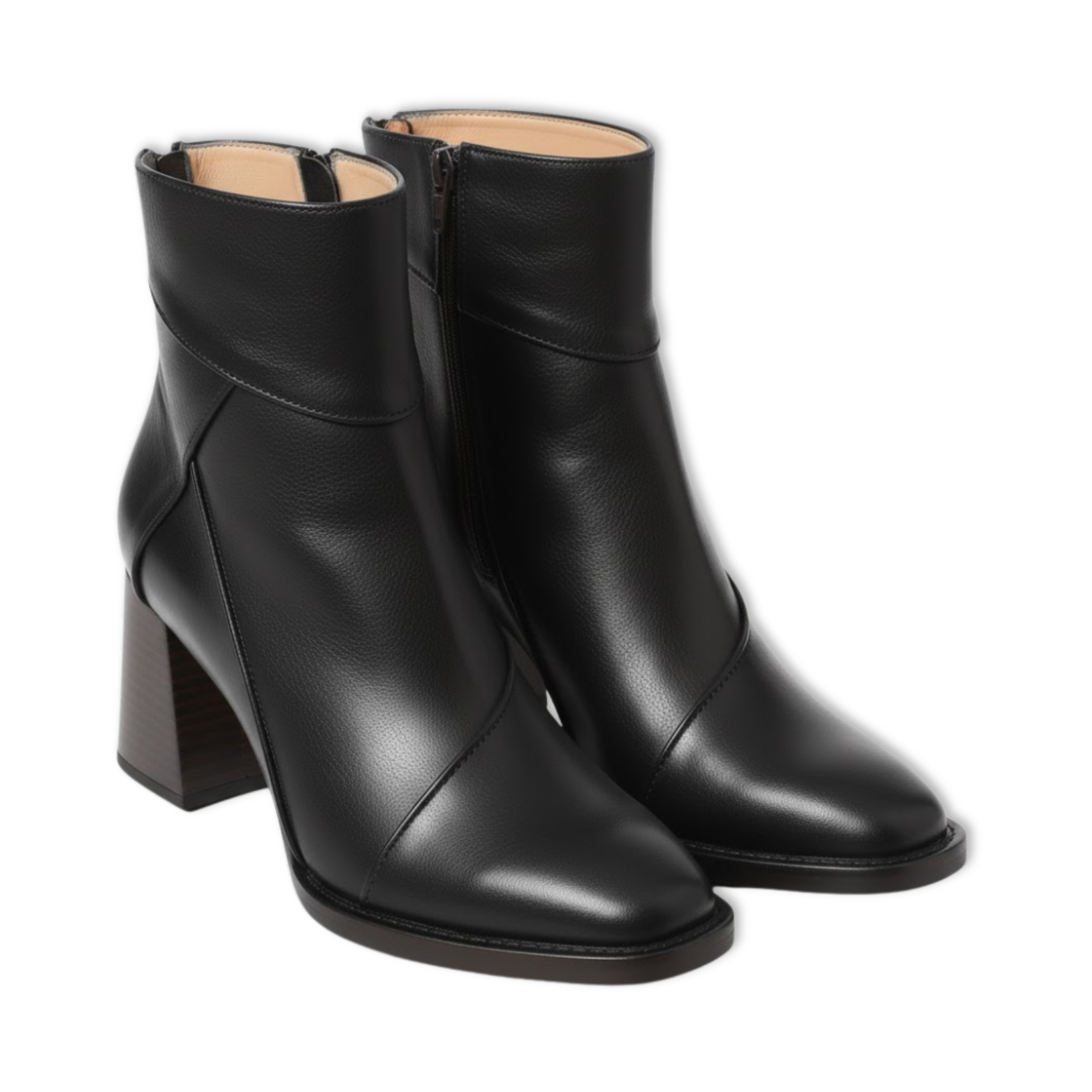 Damenstiefeletten aus weichem Leder mit dickem, quadratischem Absatz und seitlichem Reißverschluss