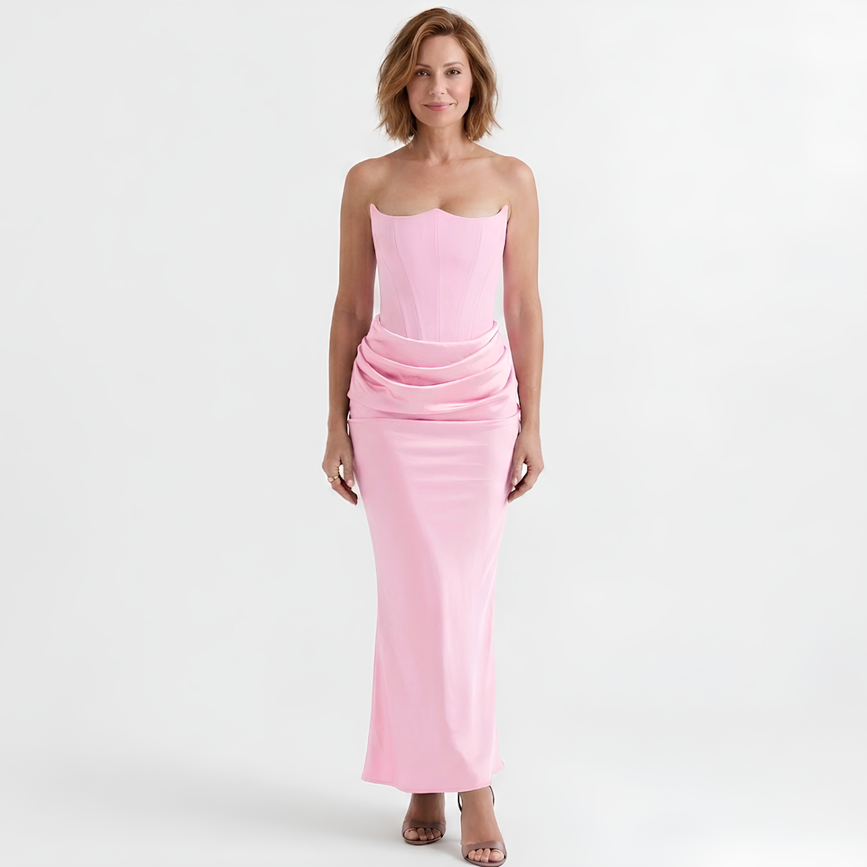 Rochie maxi bodycon cu bustier și pliuri strategice pentru femei