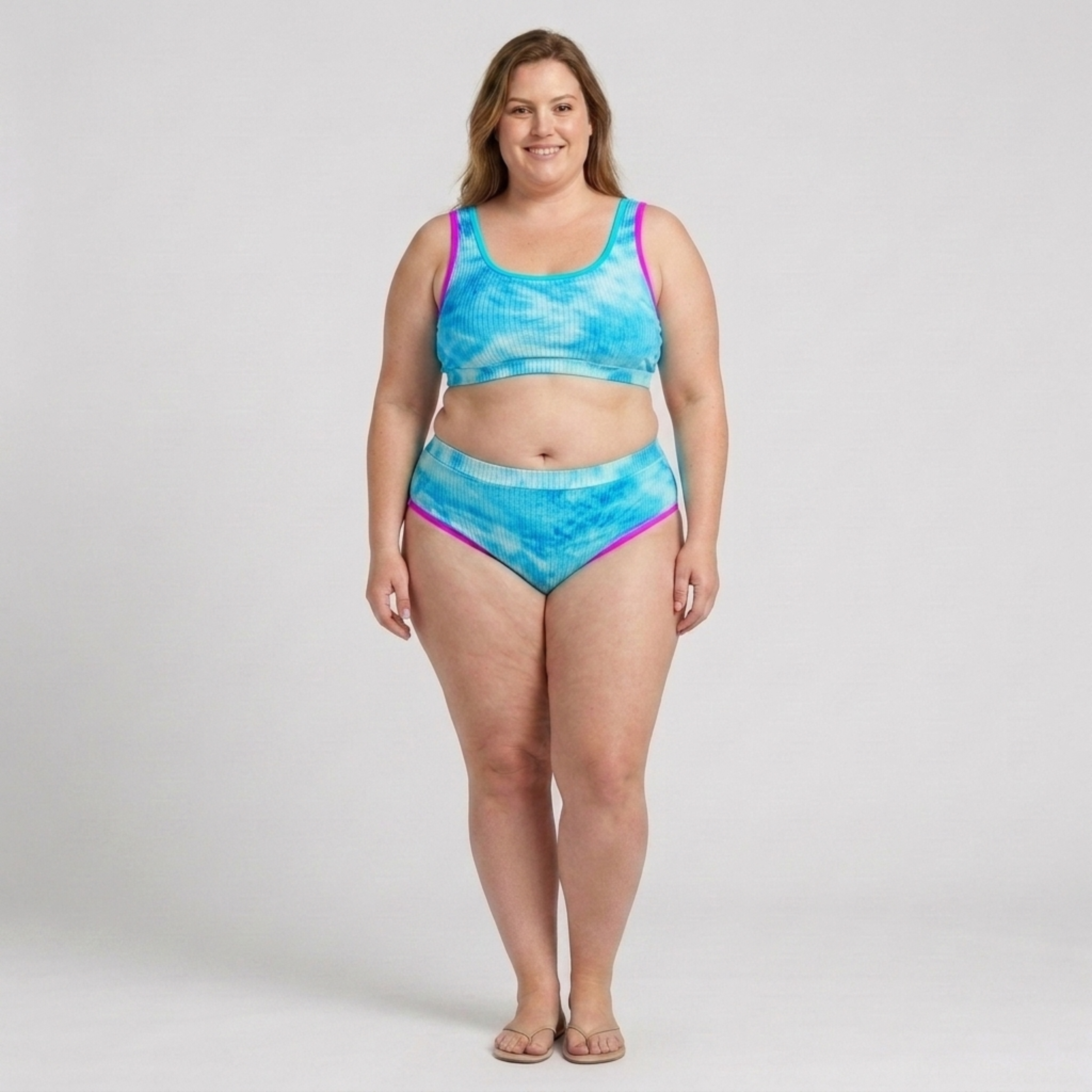 Bikini due pezzi taglia grande da donna a vita alta effetto tie-dye