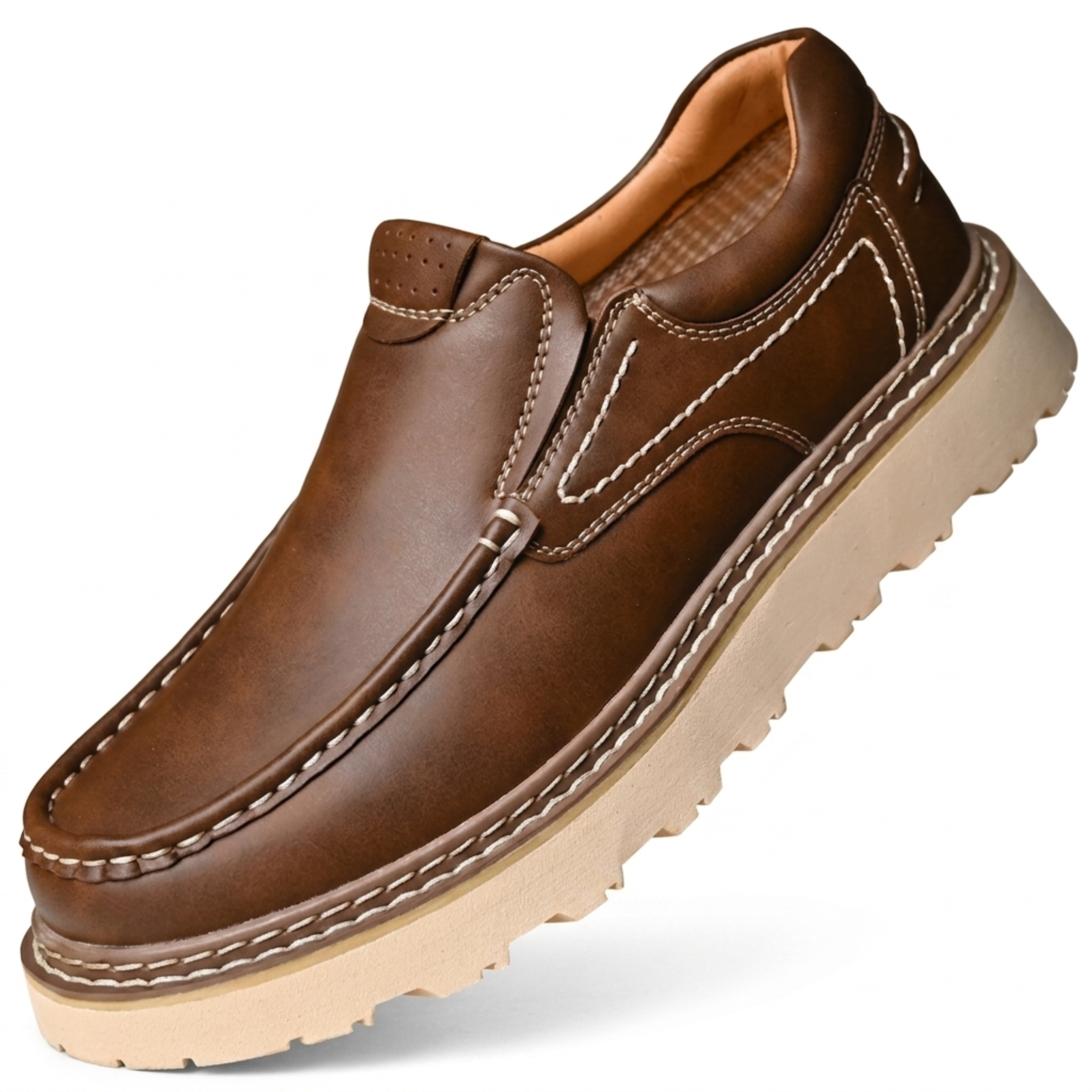 Leather slip-on shoes — sturdy and flexible sole — everyday use
