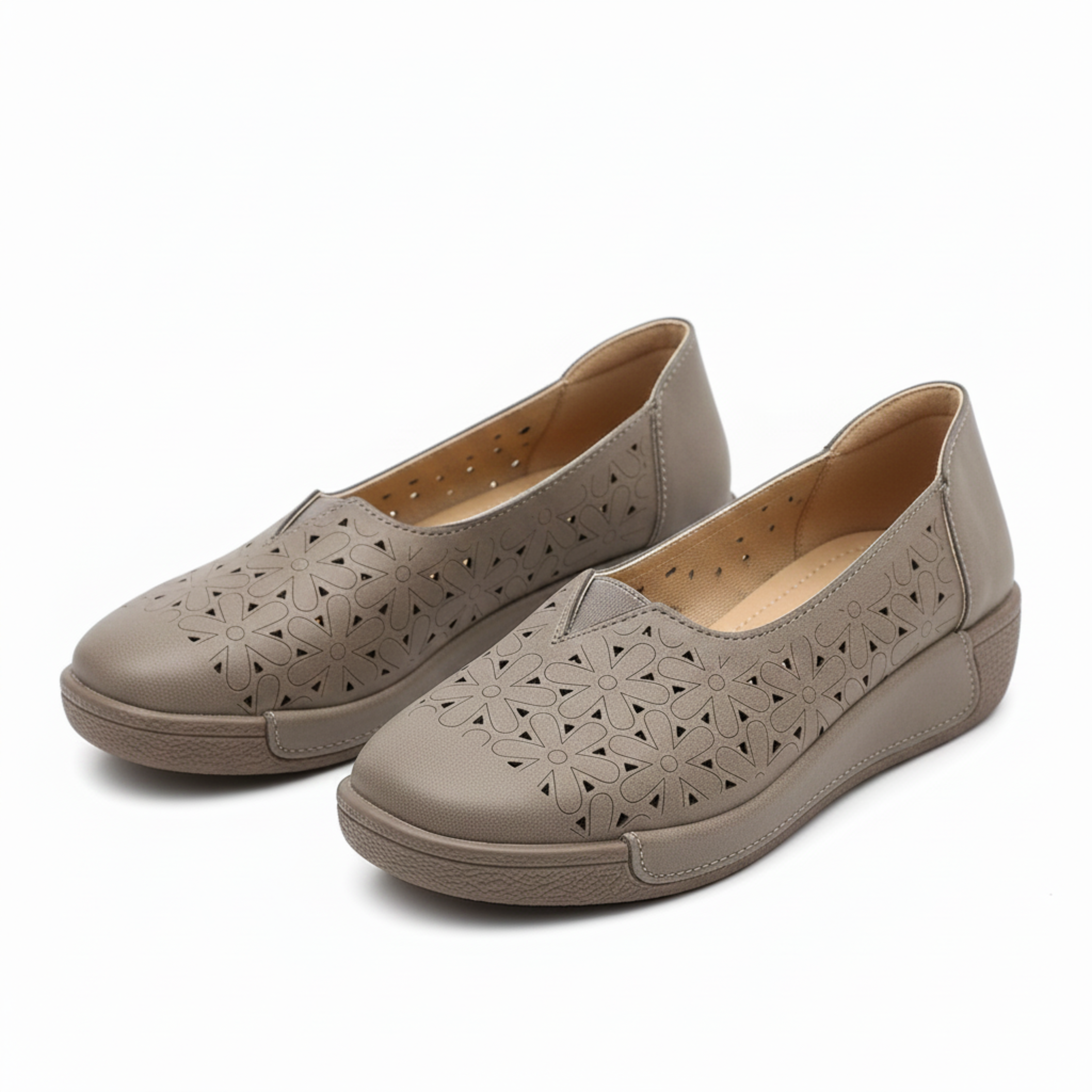 Mocasines de cuero con plataforma y suela compensada acolchada para mujer