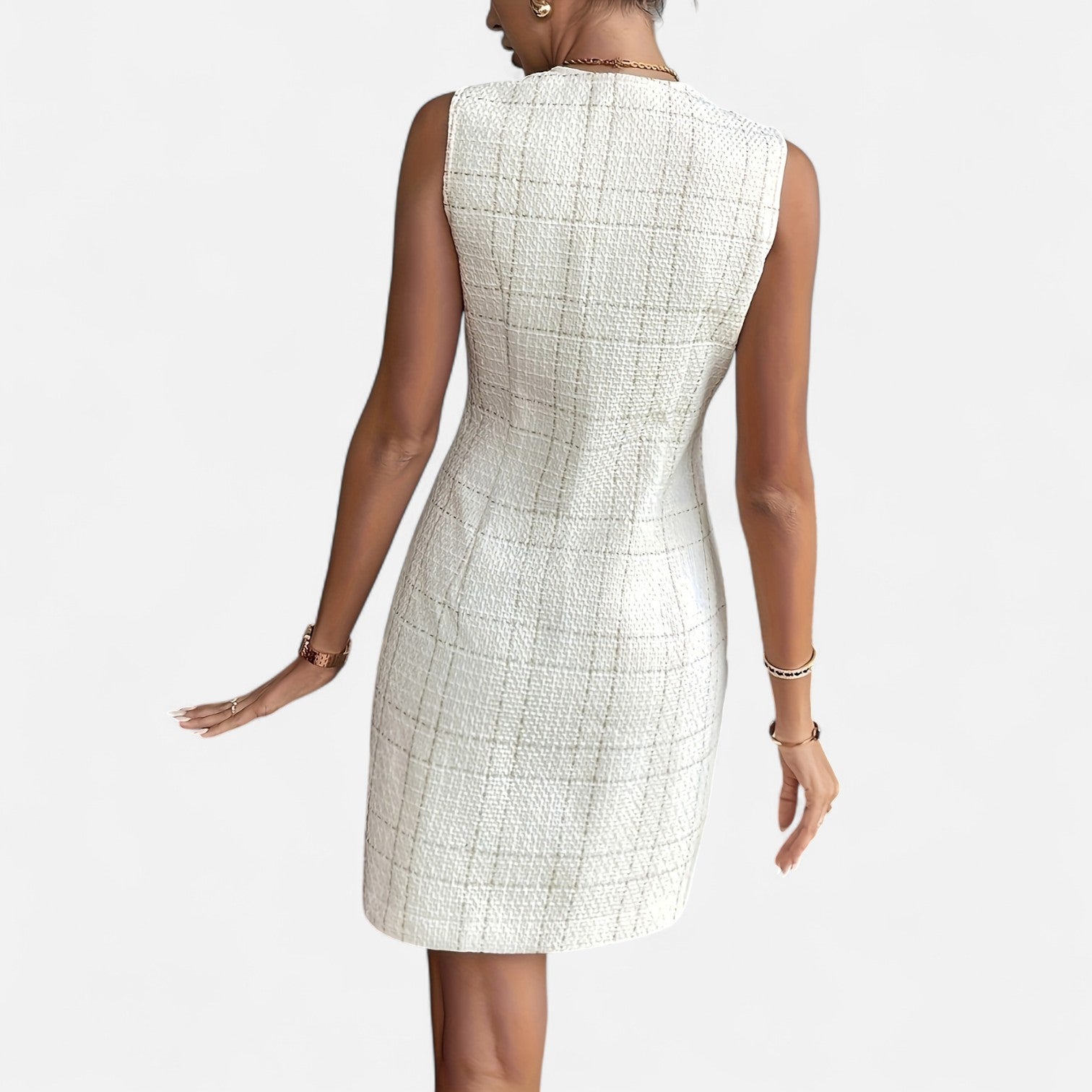 Ancienne Monde | Robe en Tweed Français avec Boutons Perles pour Femme – Grâce Intemporelle