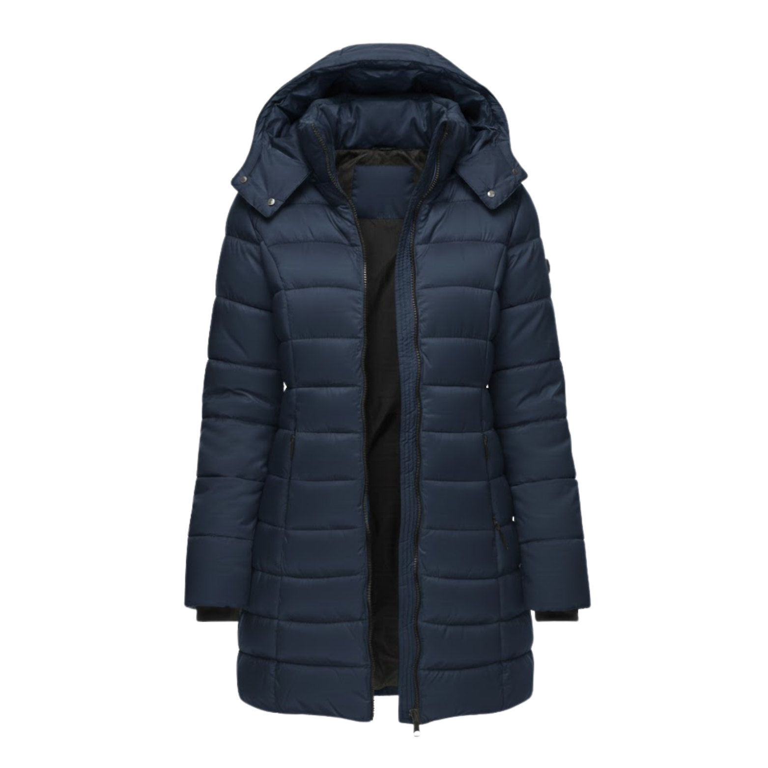 Parka Feminina Matelassada de Comprimento Médio com Capuz