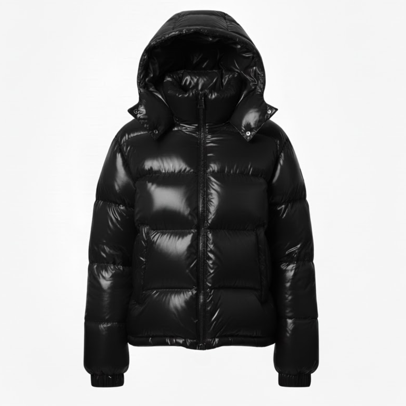 Women's Shiny Quilted Jacket with Hood, High Zipper Closure, Warm and Cozy