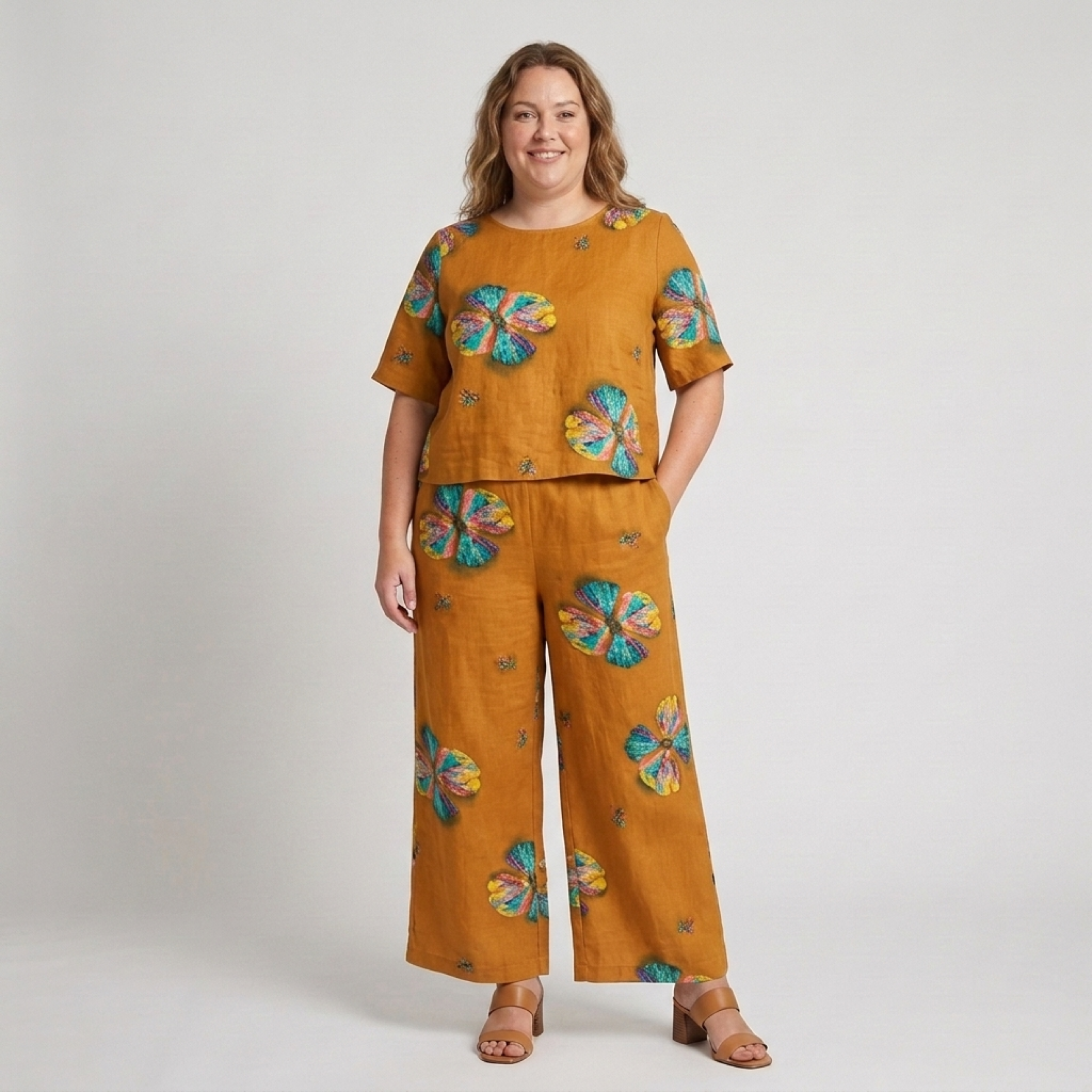 Sæt med bukser i store størrelser med blomsterprint