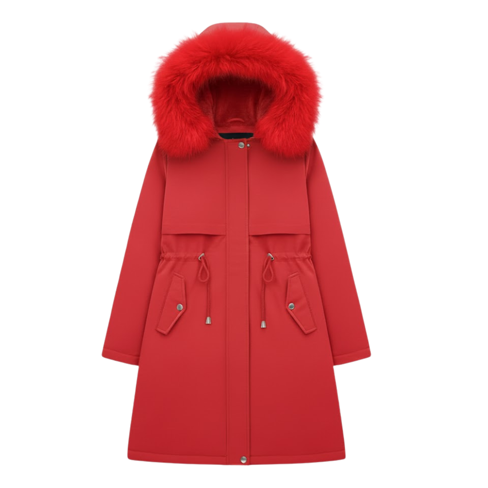 Parka Feminina Longa Reforçada e Quente com Forro de Lã e Capuz com Pêlo