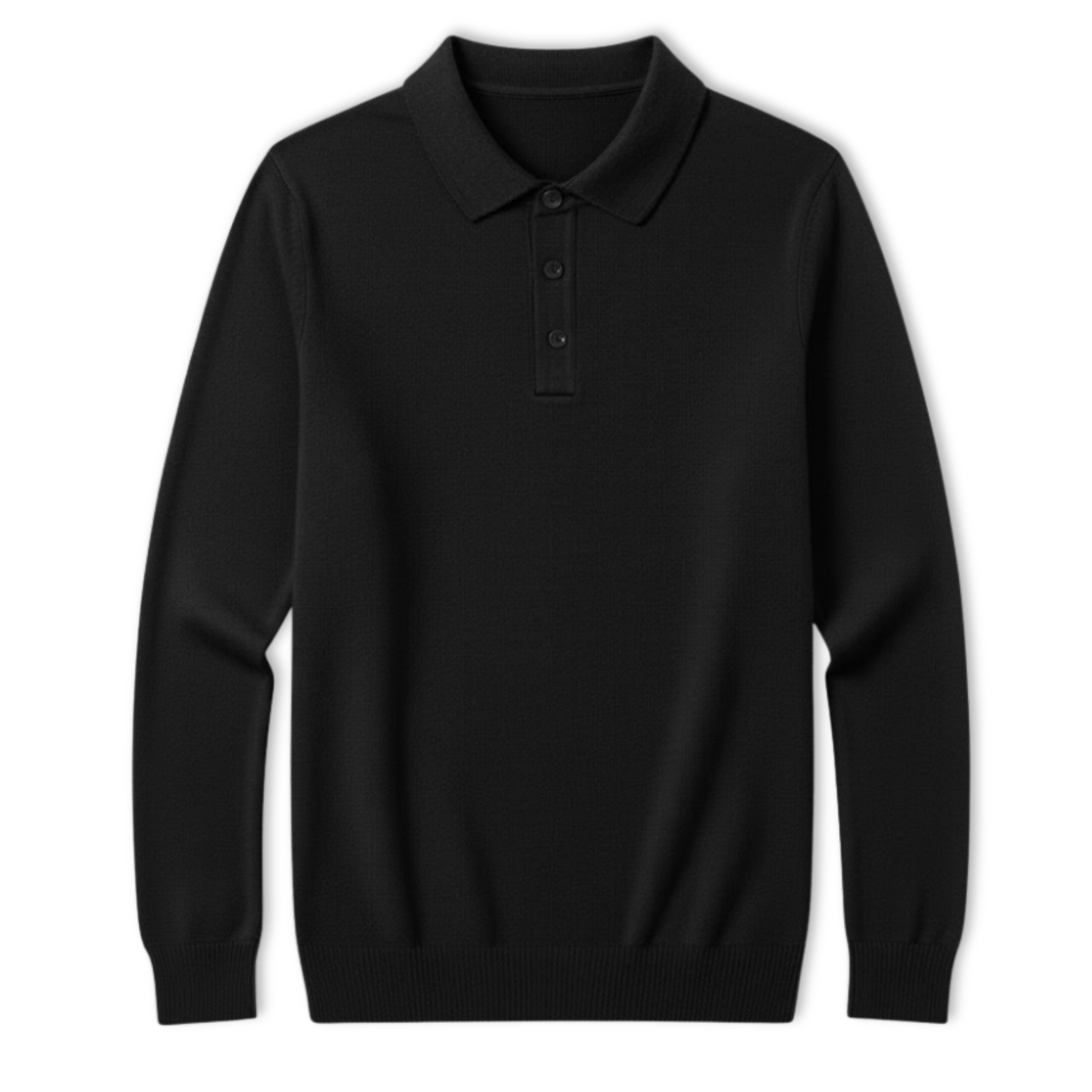 Men's long-sleeved polo shirt made of 100% merino wool with buttoned collar, relaxed fit
