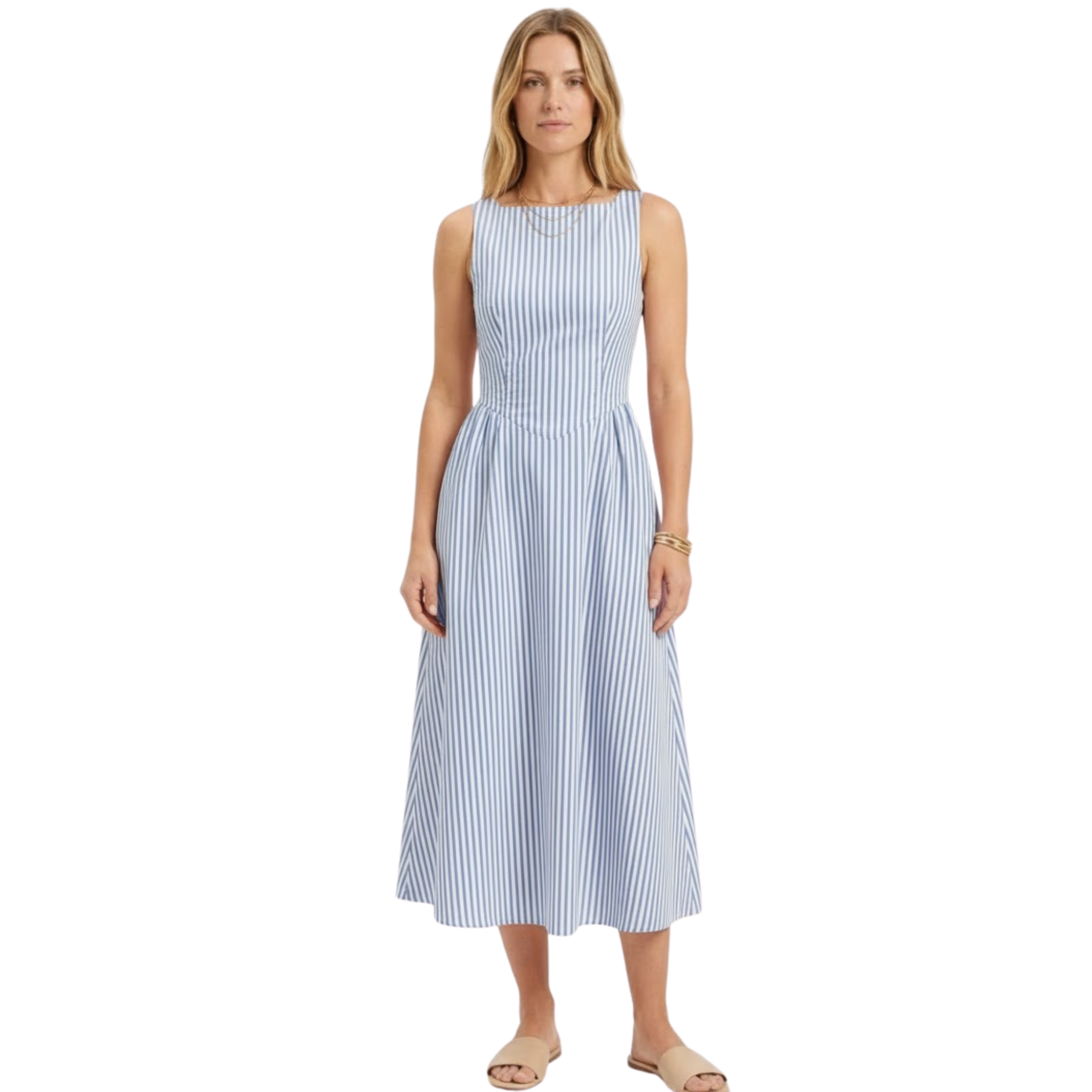 Vestido largo sin mangas con rayas verticales y cuello alto para mujer