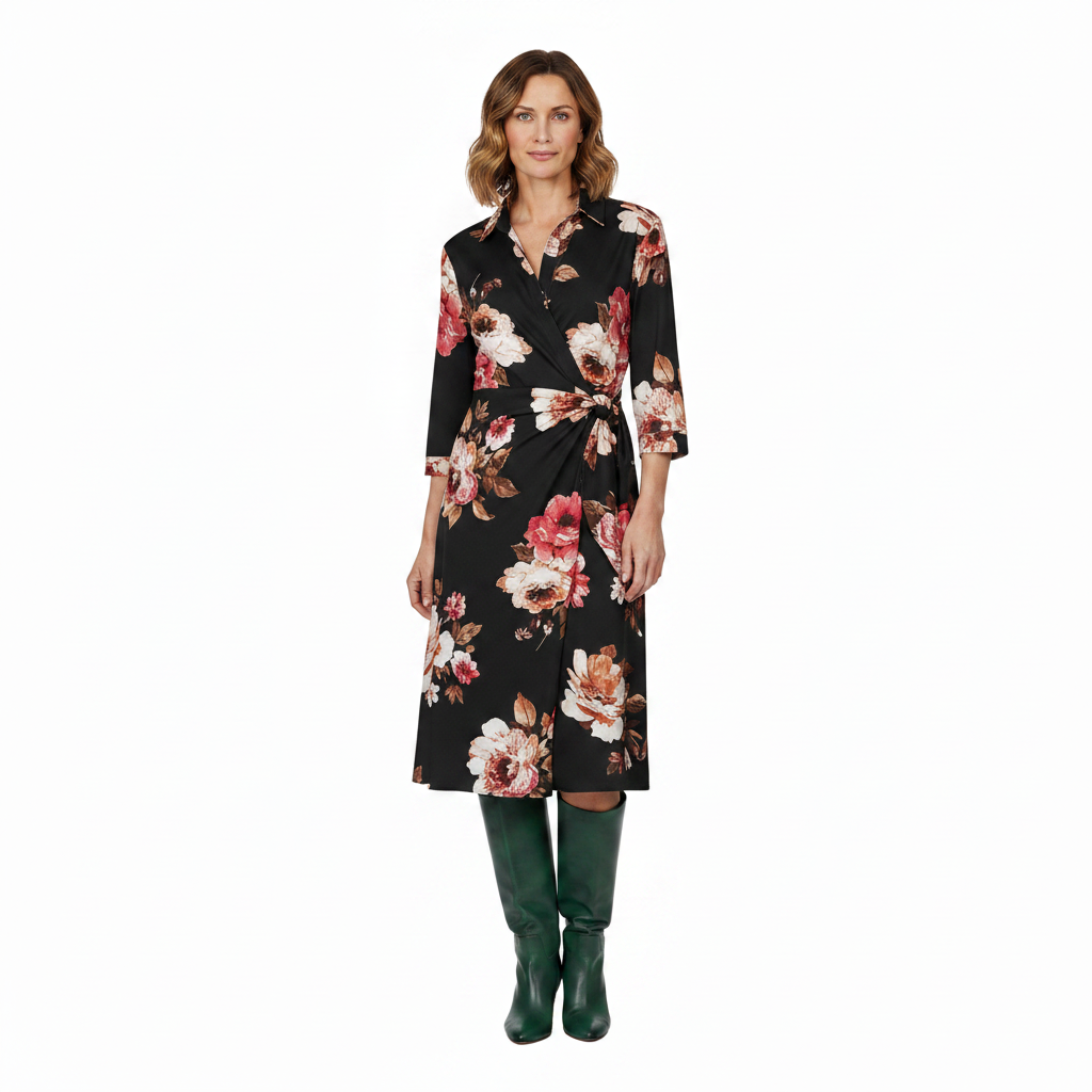 Robe Midi Envelope para Mulher com Estampa Artística e Gola de Camisa