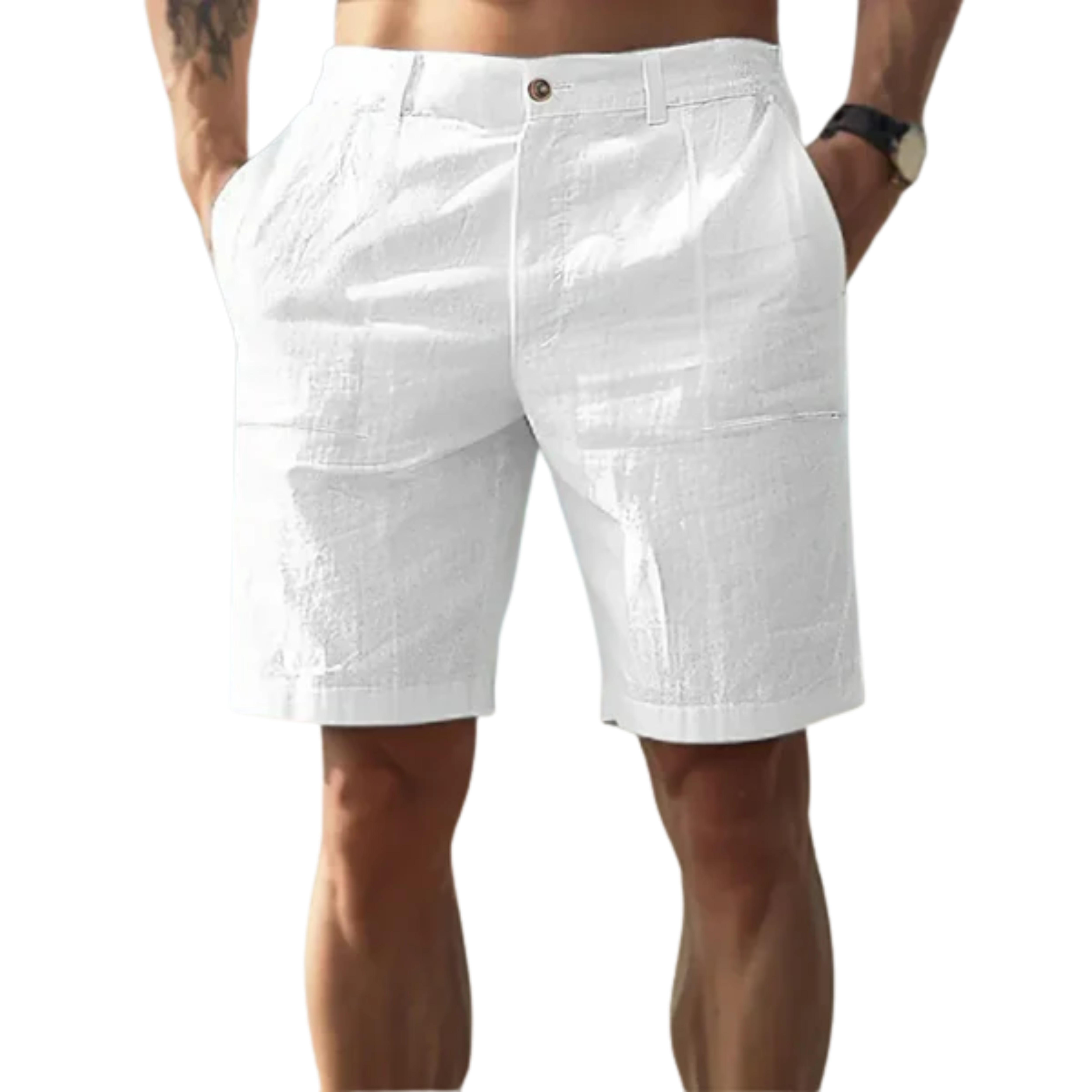Short in lino da uomo con vita elastica e taglio casual