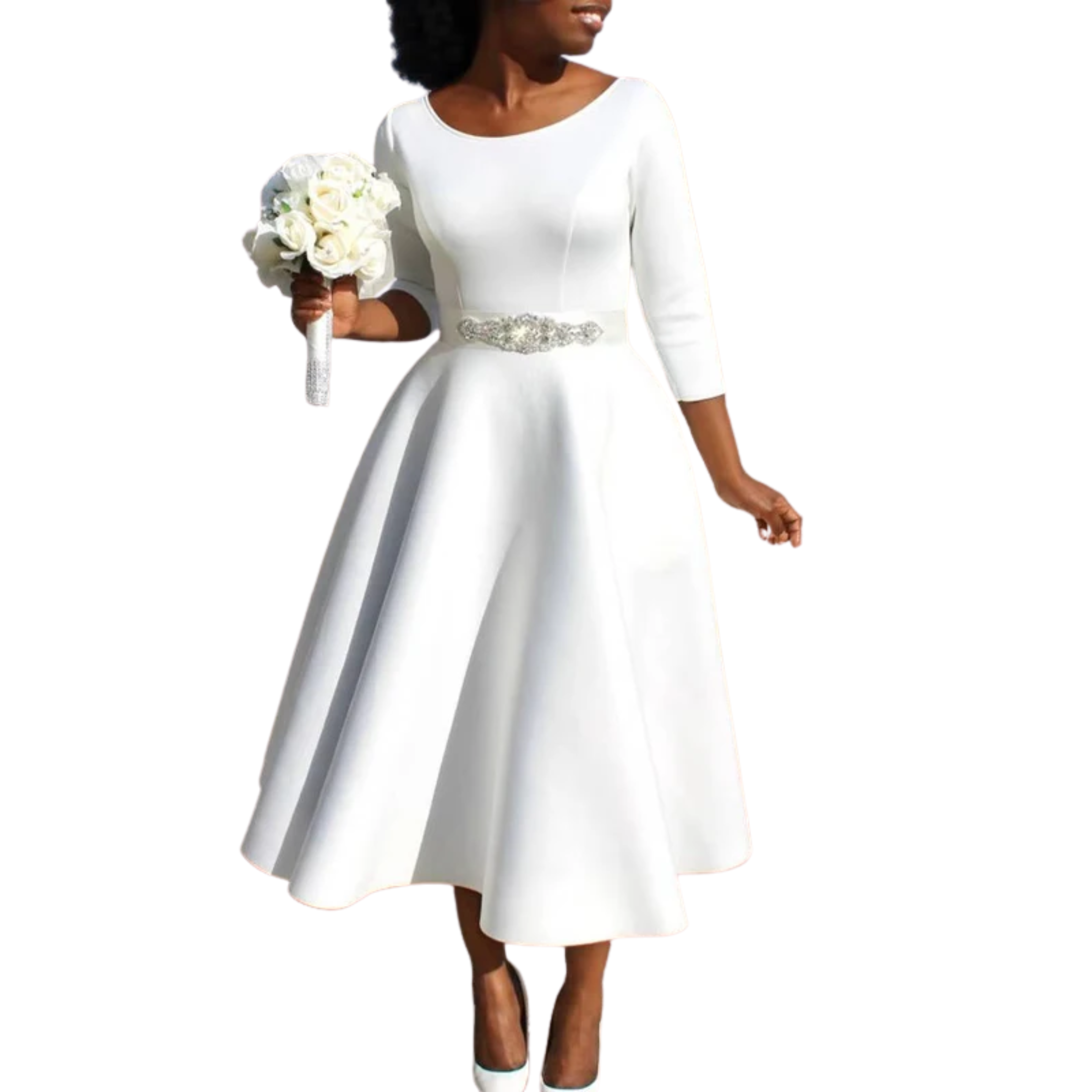 Midi ausgestelltes Abendkleid mit 3/4-Ärmeln für Hochzeitsgäste