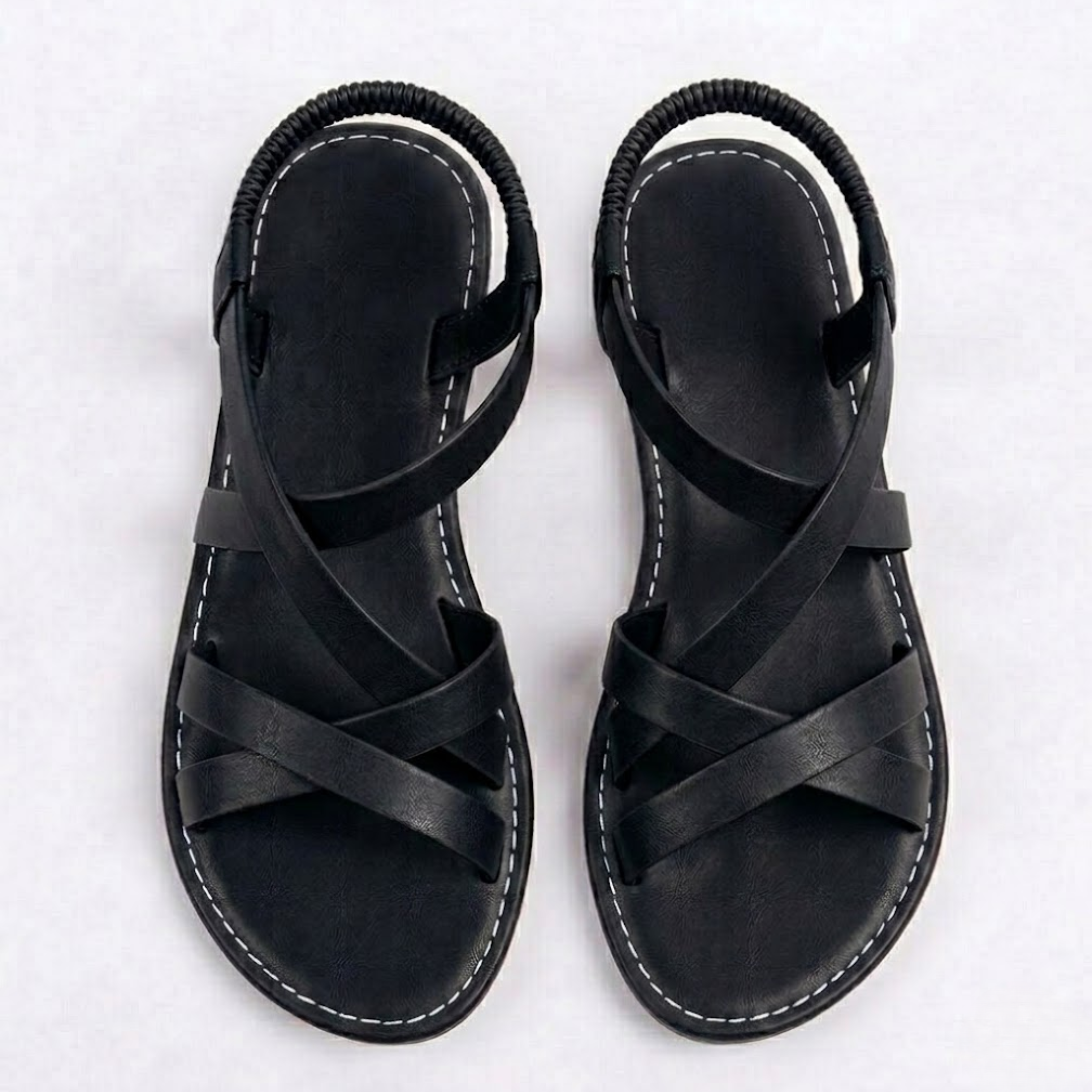 Flat Sandals with Crisscross Straps and Ankle Buckle for Women