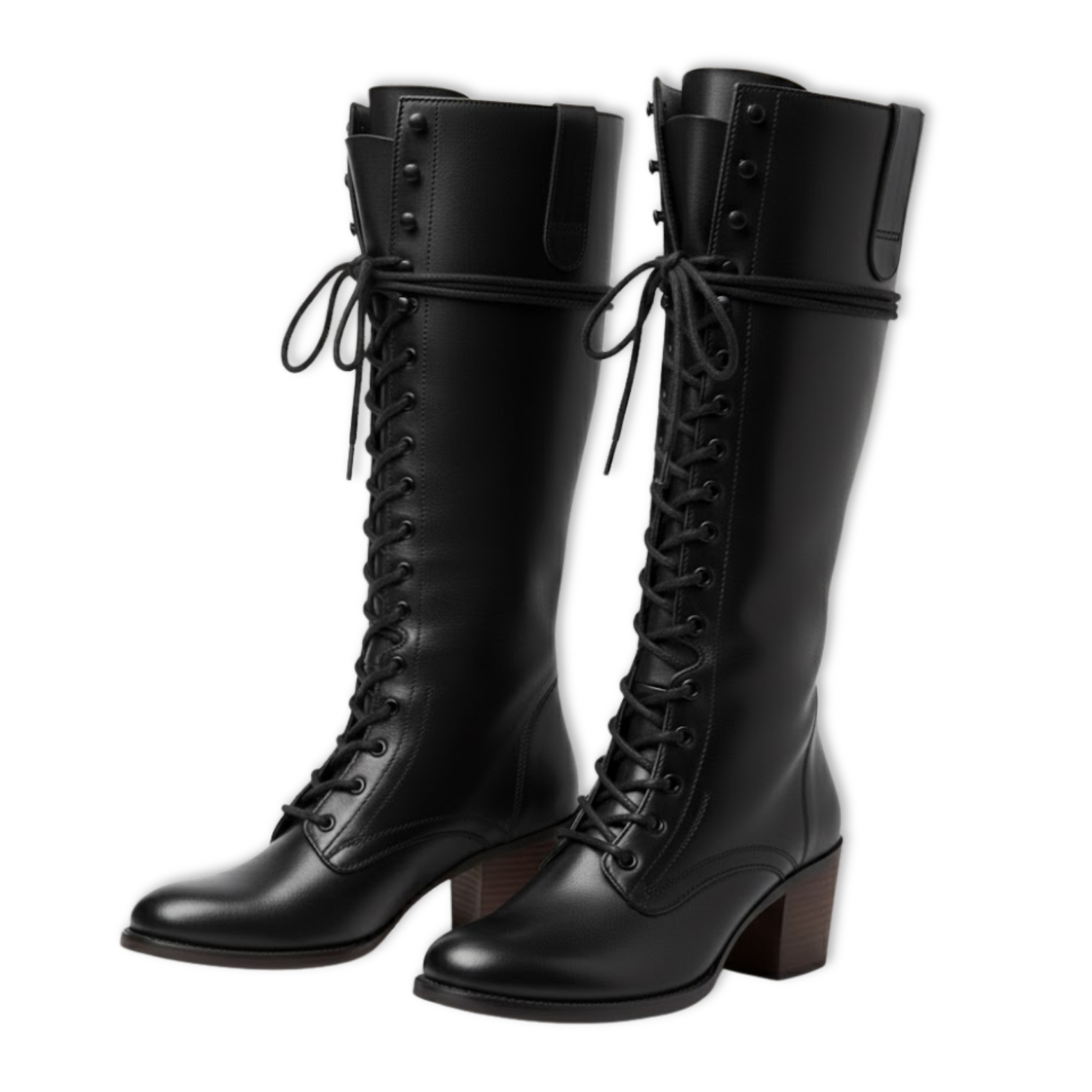 Botas altas de mujer con cordones altos en cuero envejecido con tacón cuadrado y forro suave