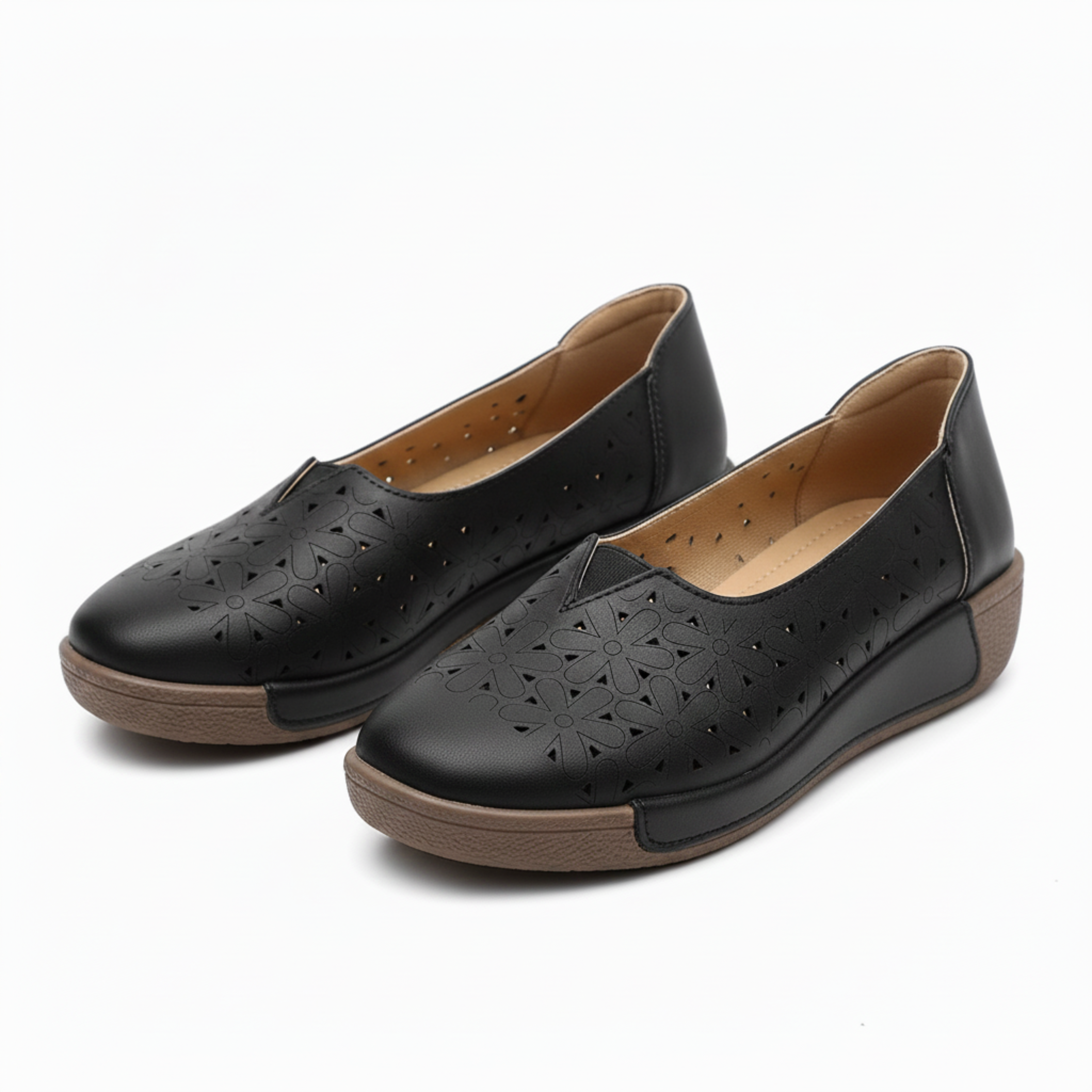 Mocasines de cuero con plataforma y suela compensada acolchada para mujer