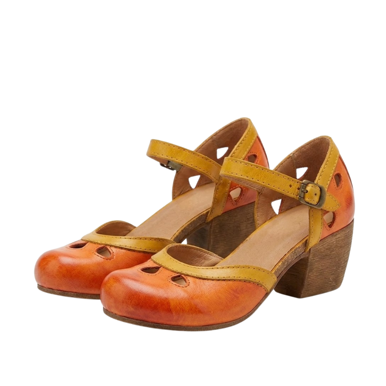 Sandálias de Salto Quadrado para Mulher, Sapatos Retro com Tira no Tornozelo e Biqueira Redonda
