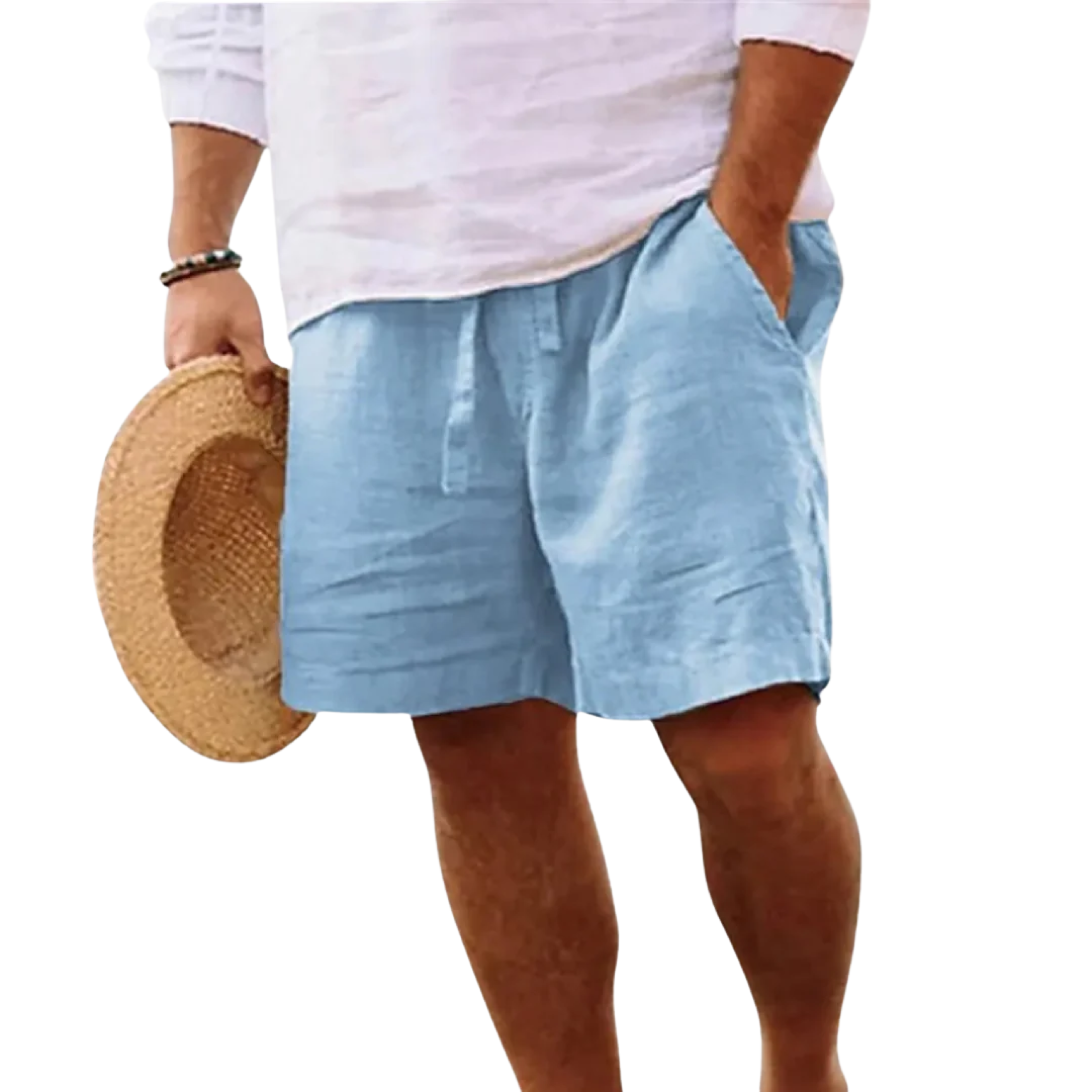 Short en Lin pour Homme avec Cordon de Serrage et Poches Latérales