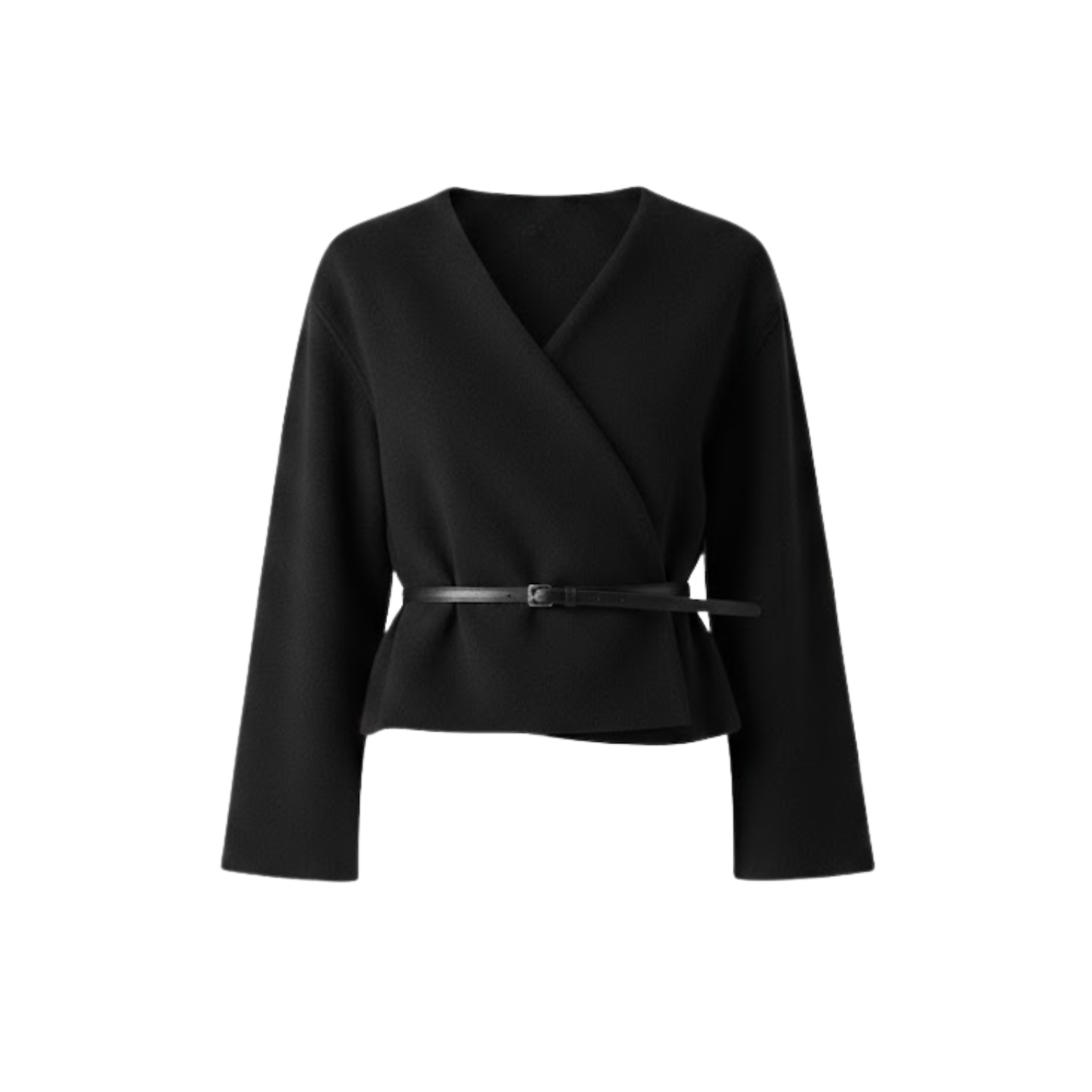 Manteau court pour femme avec ceinture et col en V croisé veste décontractée