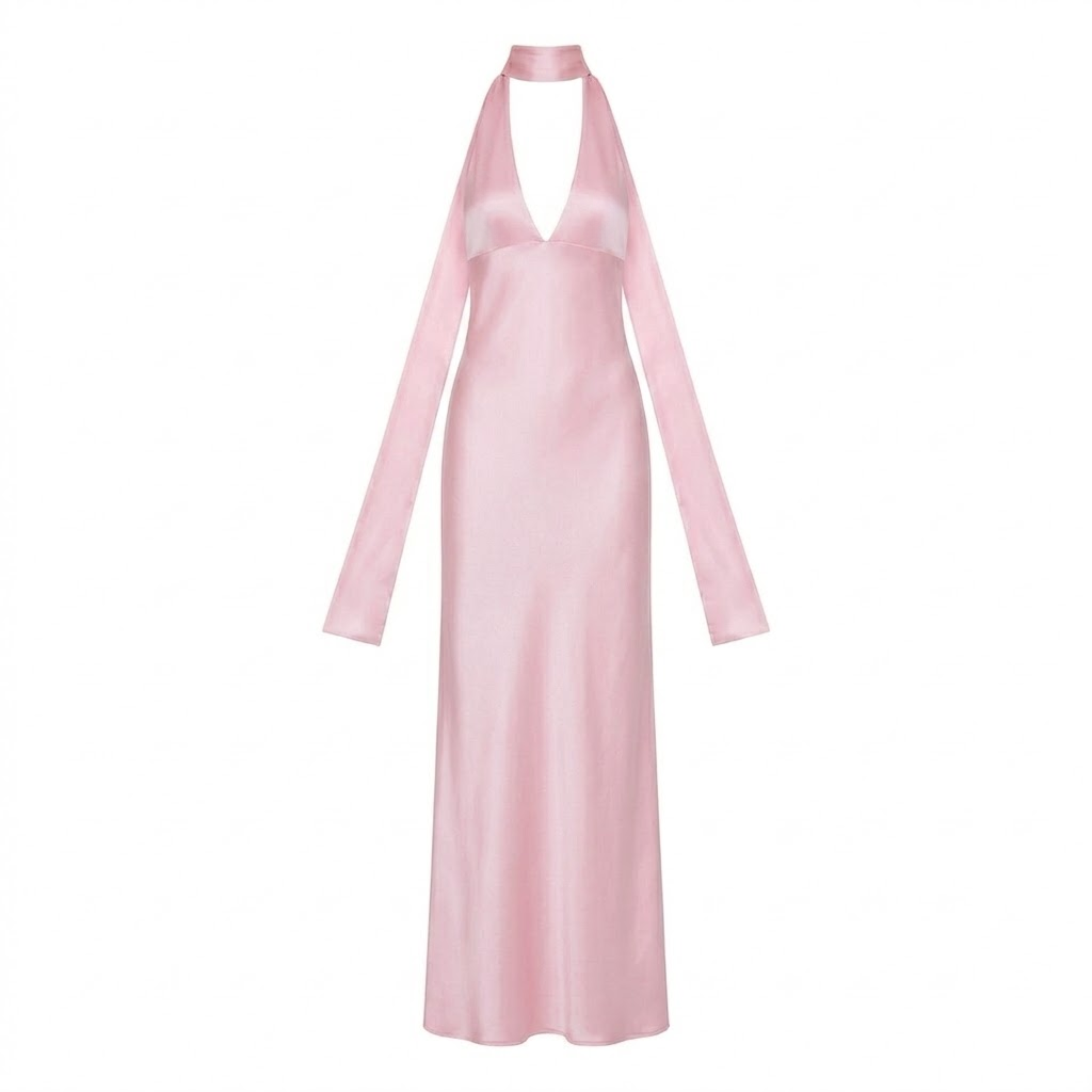 Long Evening Dress in Polyester with Deep V-Neck and Open Back for Women