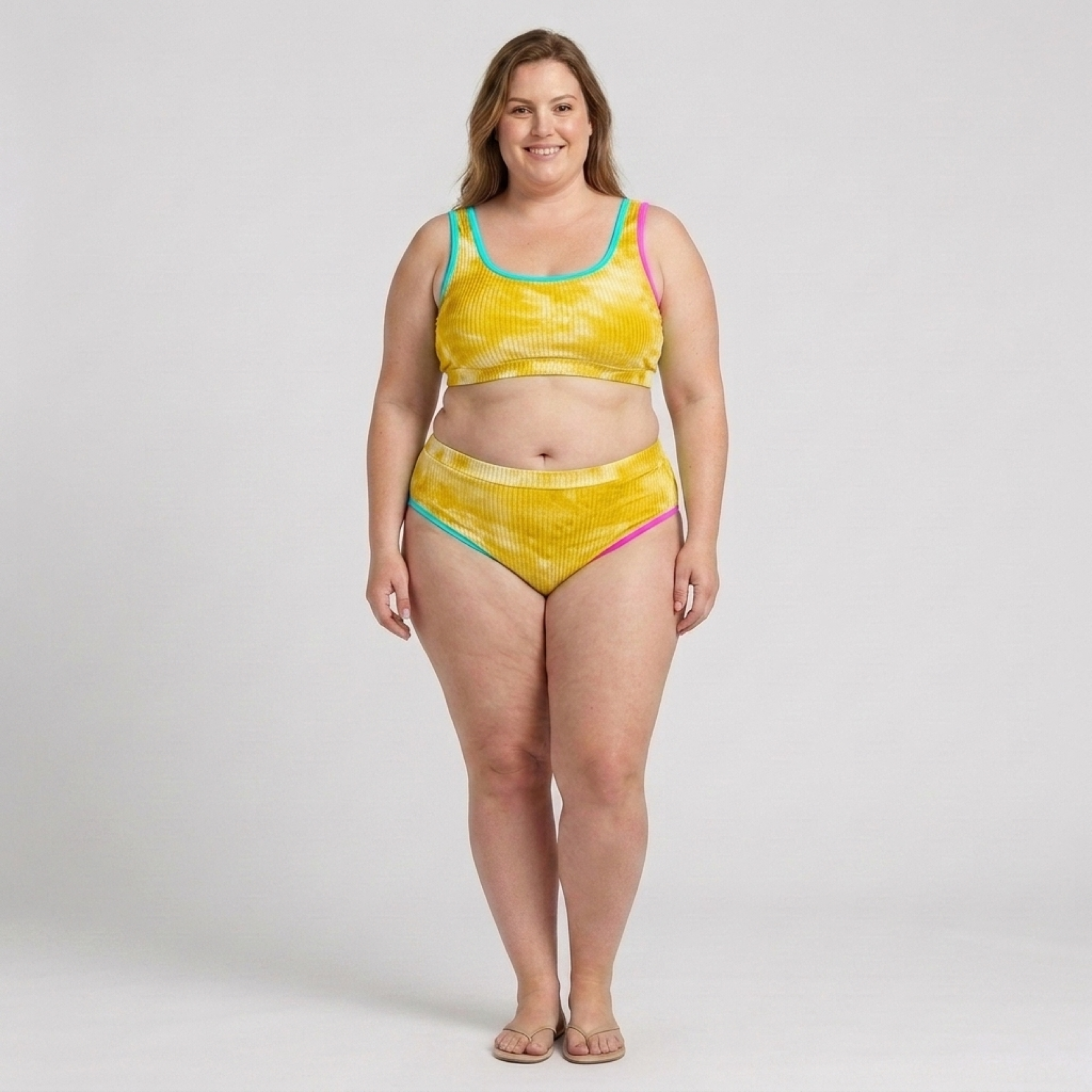 Bikini due pezzi taglia grande da donna a vita alta effetto tie-dye
