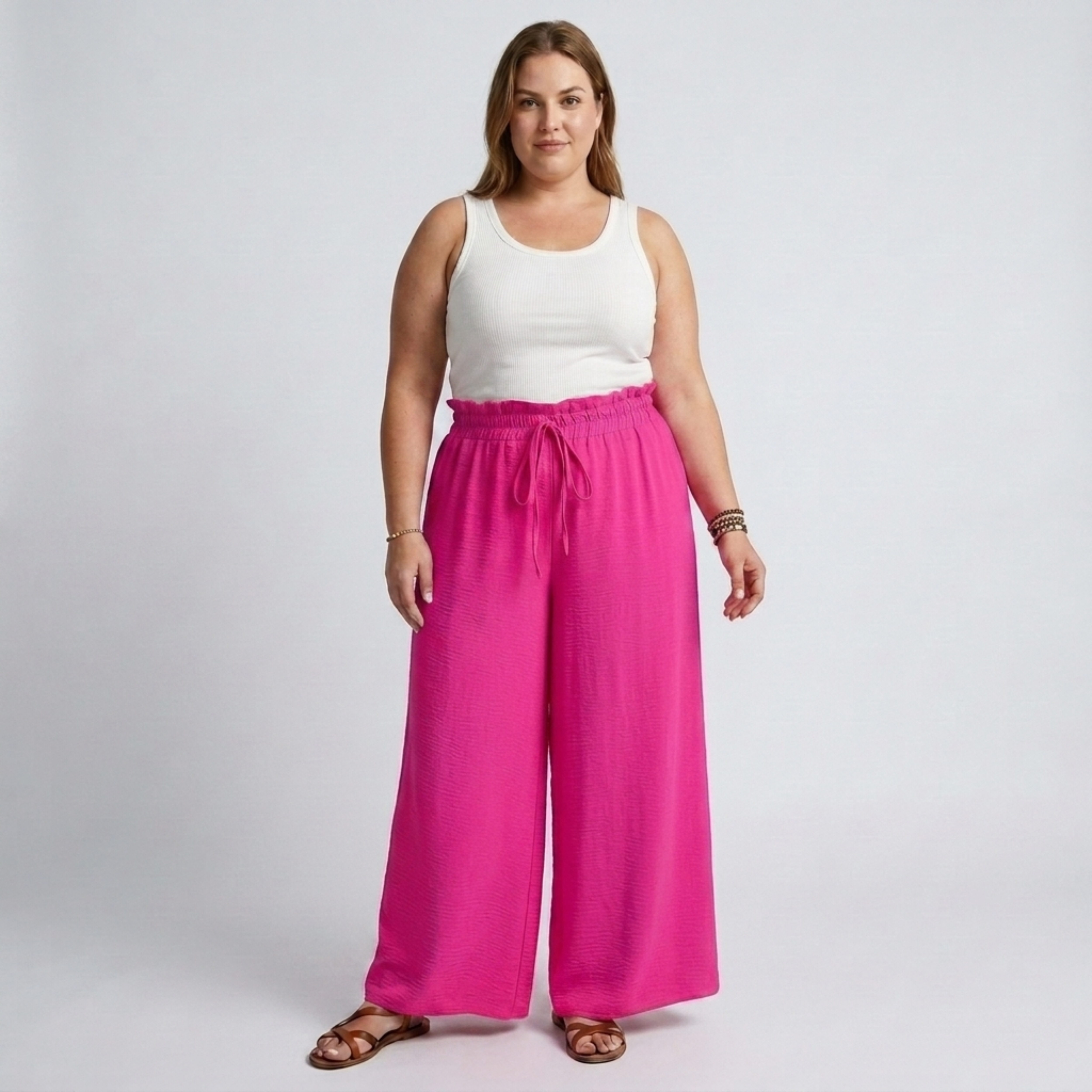 Pantaloni larghi taglia grande da donna con vita elastica e coulisse