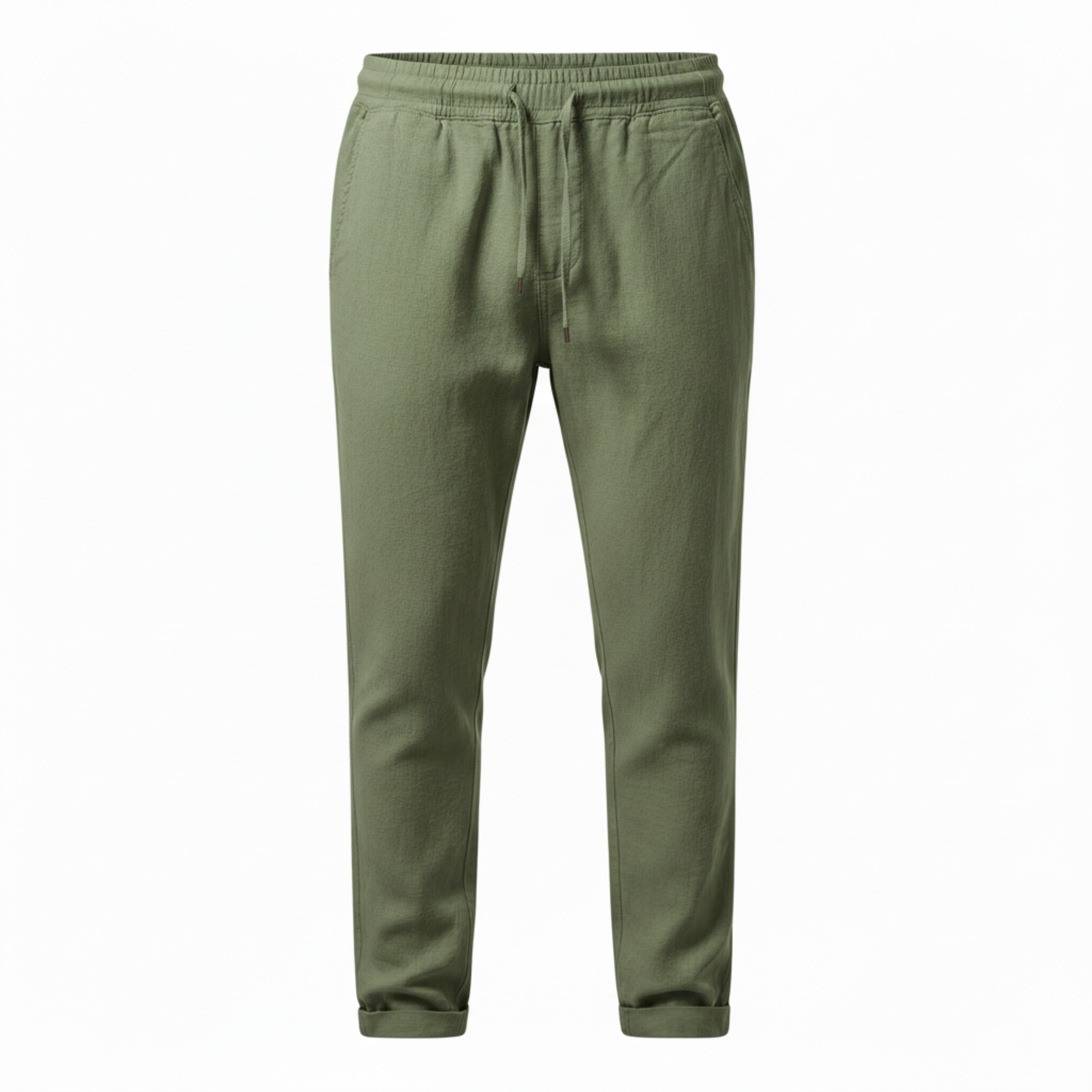 Pantaloni in Cotone e Lino da Uomo con Vita Elastica e Taglio Dritto Casual