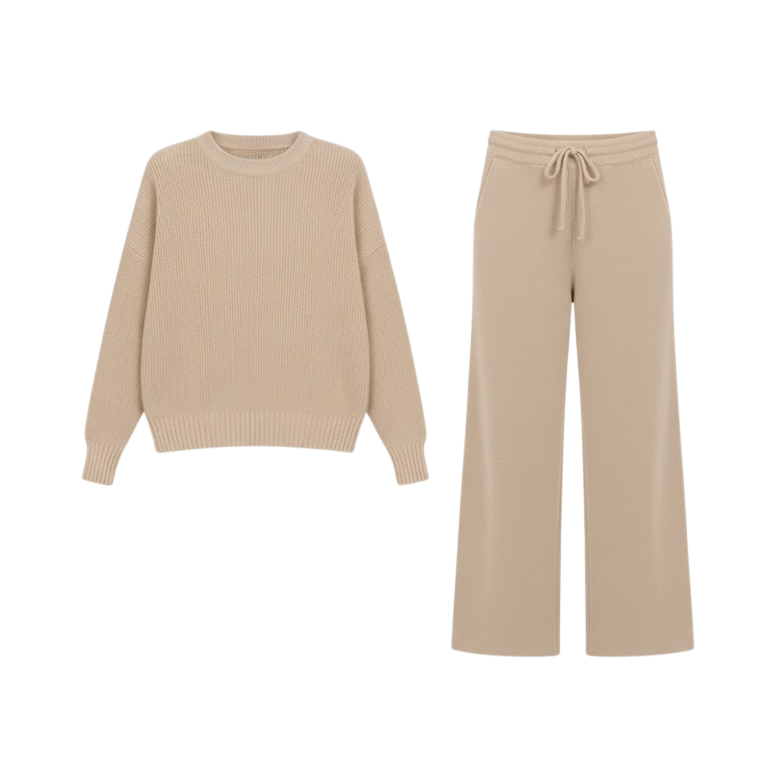 Knitted Set Woman Loose Sweater Wide Pants
