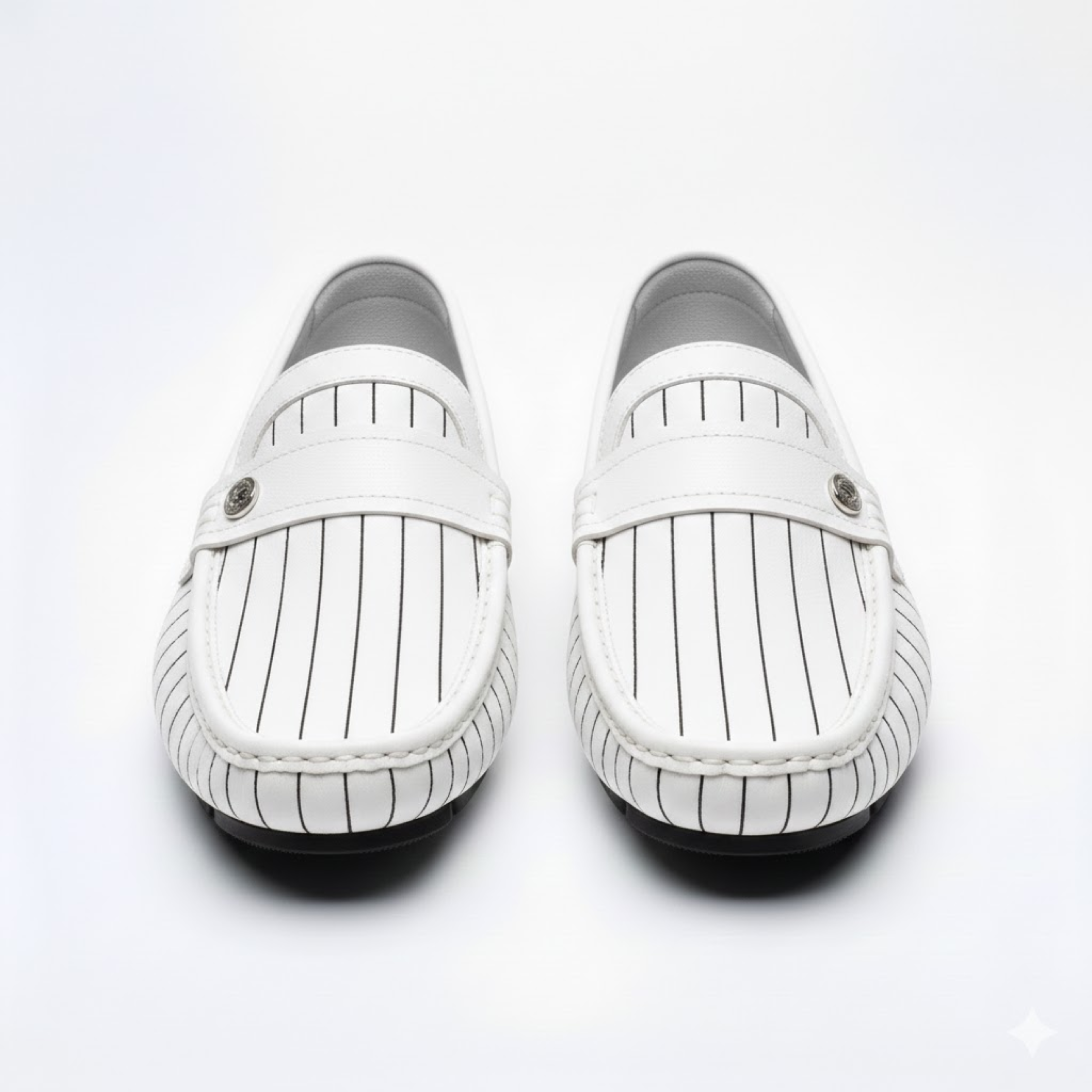 Mocassini in Vera Pelle da Uomo a Righe con Bottone Decorativo e Slip-On