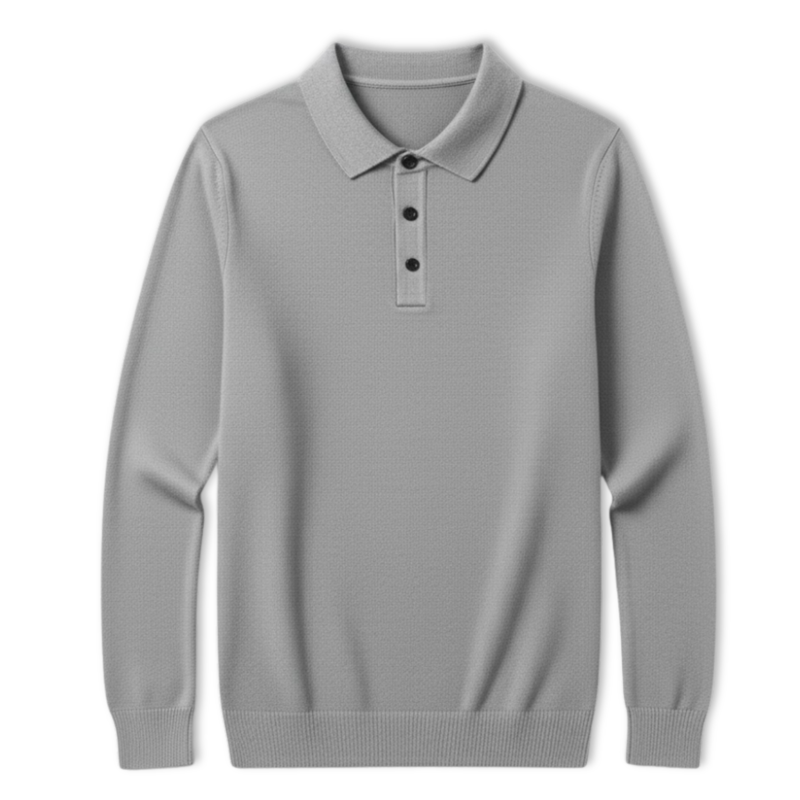 Men's long-sleeved polo shirt made of 100% merino wool with buttoned collar, relaxed fit