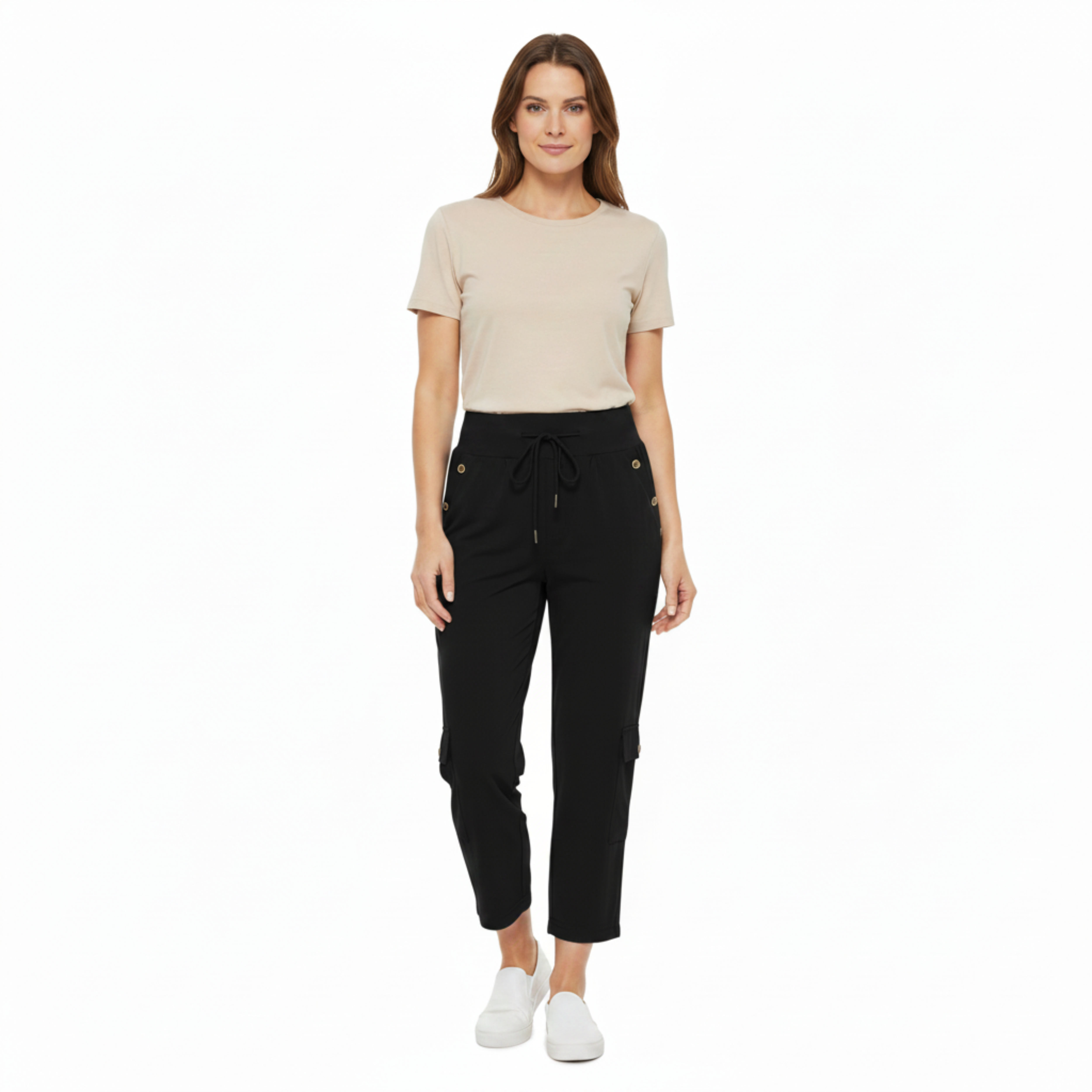 Pantacourt Capri pour Femme à Taille Élastiquée et Jambe Large avec Poches