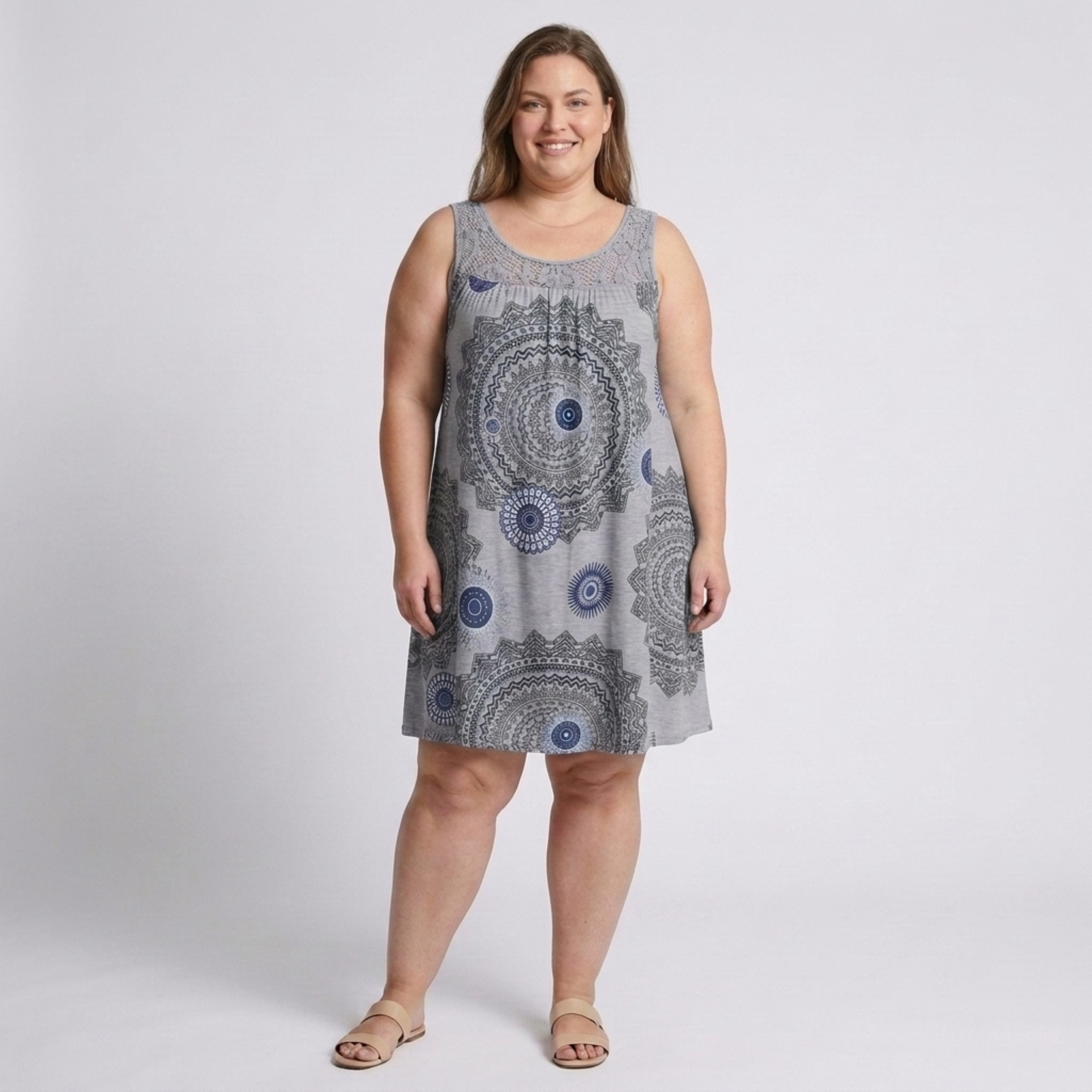 Robe d'été grande taille pour femme en coton imprimé vintage avec détails en dentelle