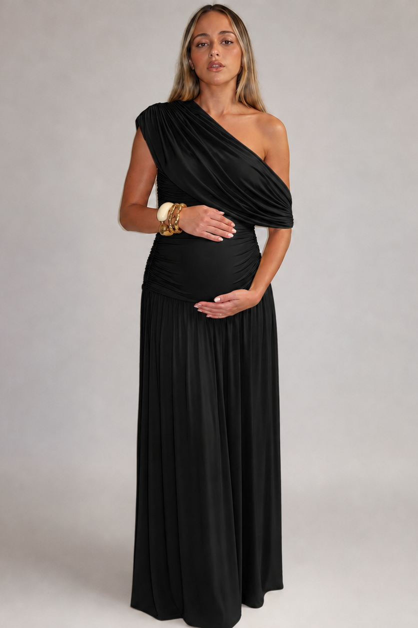 Elegant asymmetrisk lang graviditetskjole