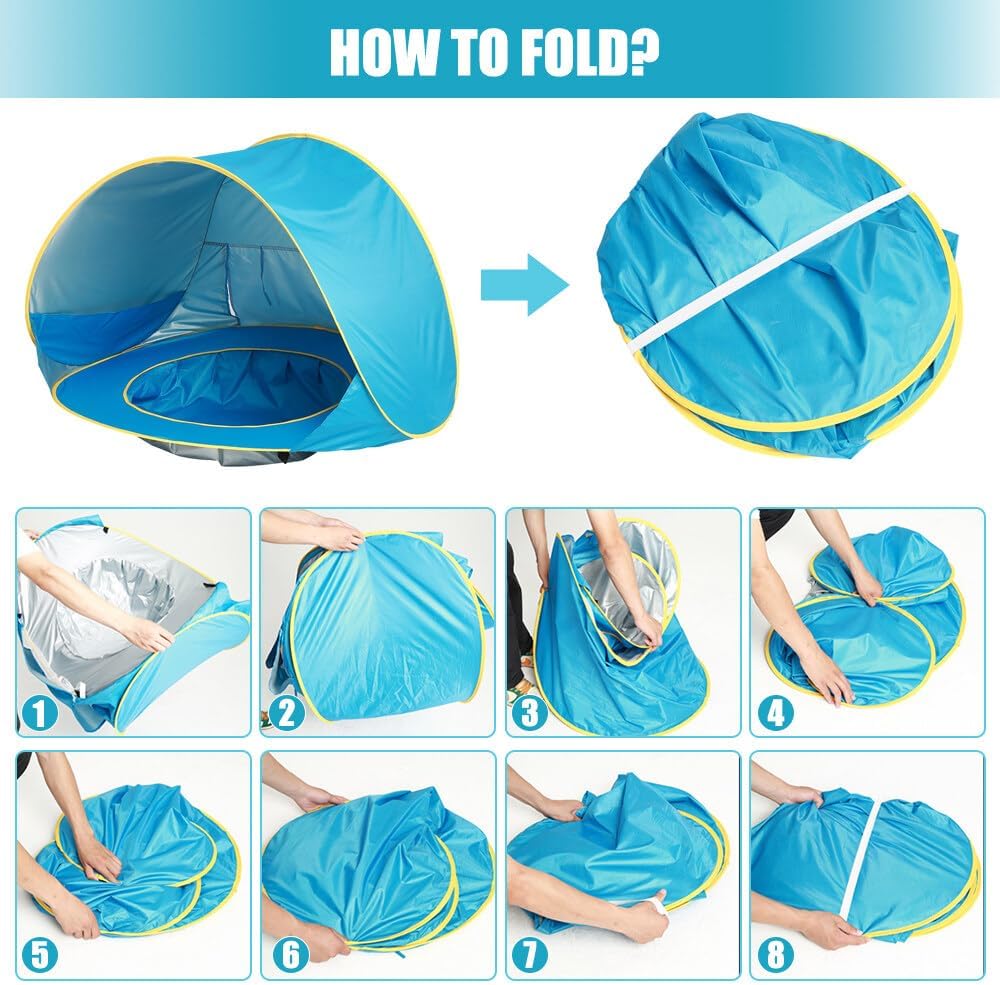 Tienda de playa para bebé con piscina integrada y protección solar UPF 50+
