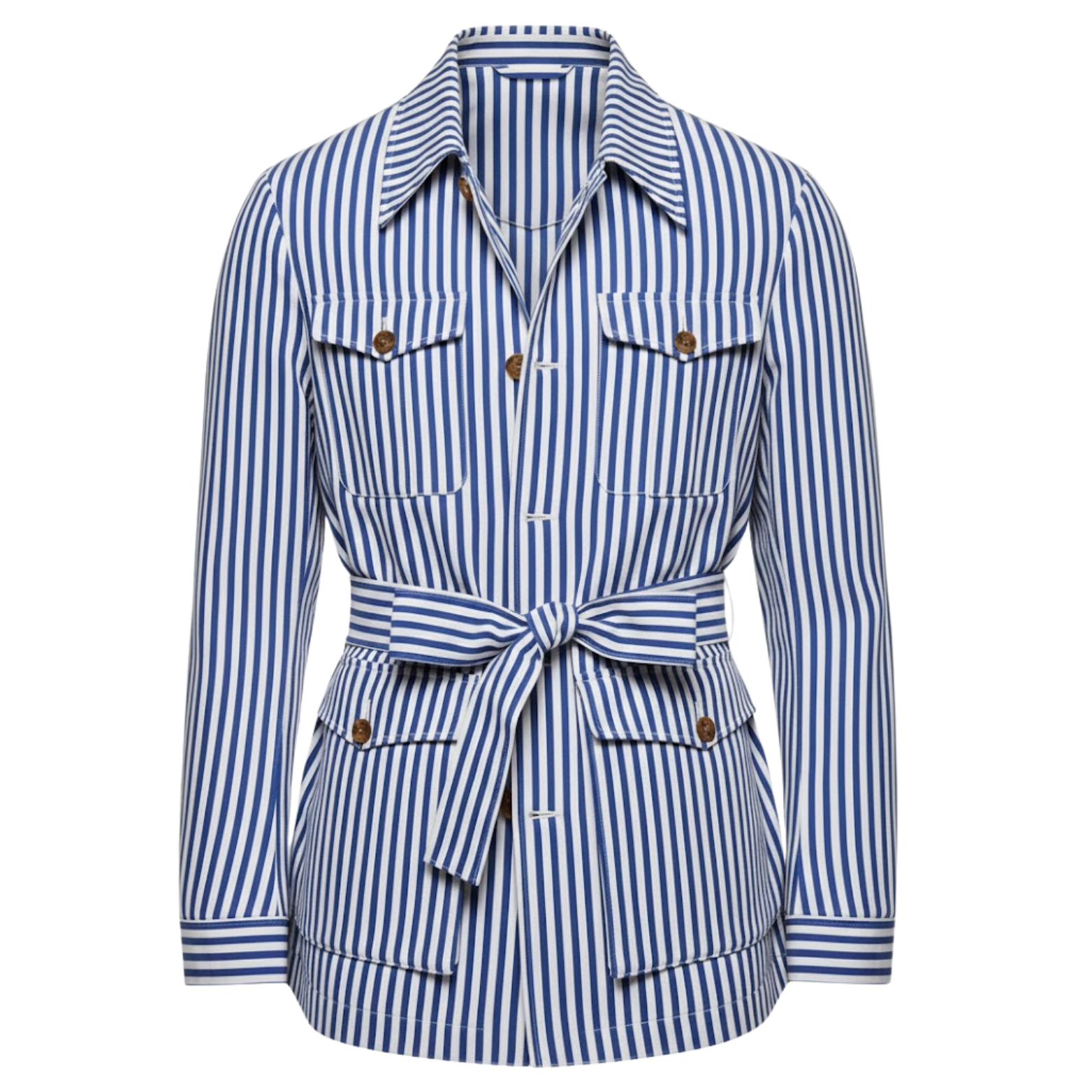 Gestreifte Safari-Jacke für Herren mit Gürtel und vier aufgesetzten Taschen