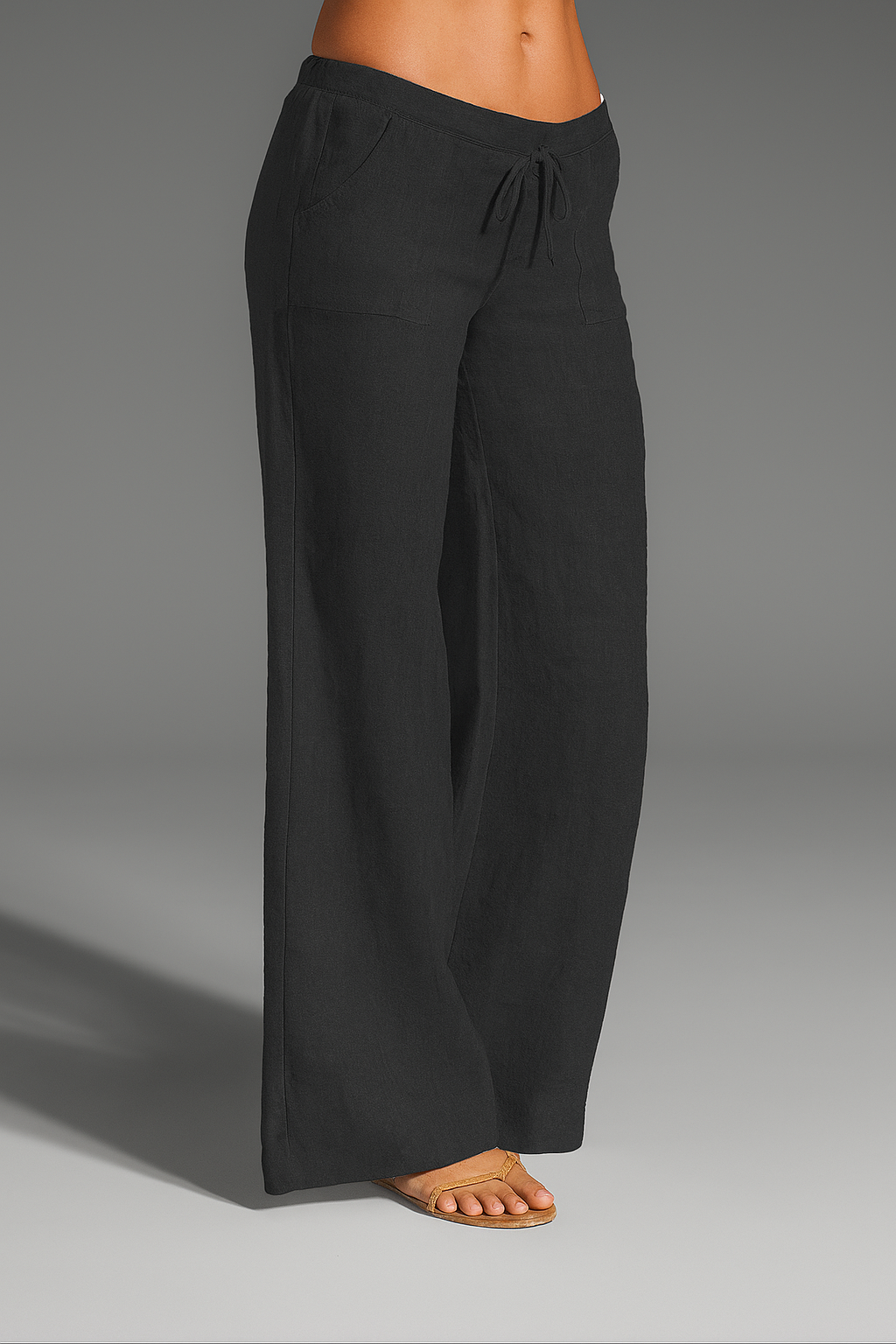 Pantalon femme lin coupe large élastique