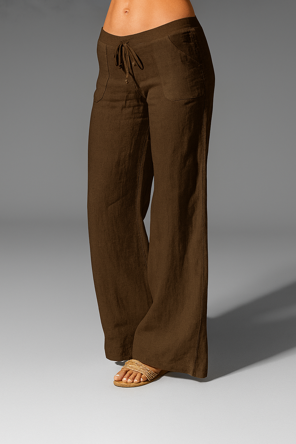 Pantalon femme lin coupe large élastique