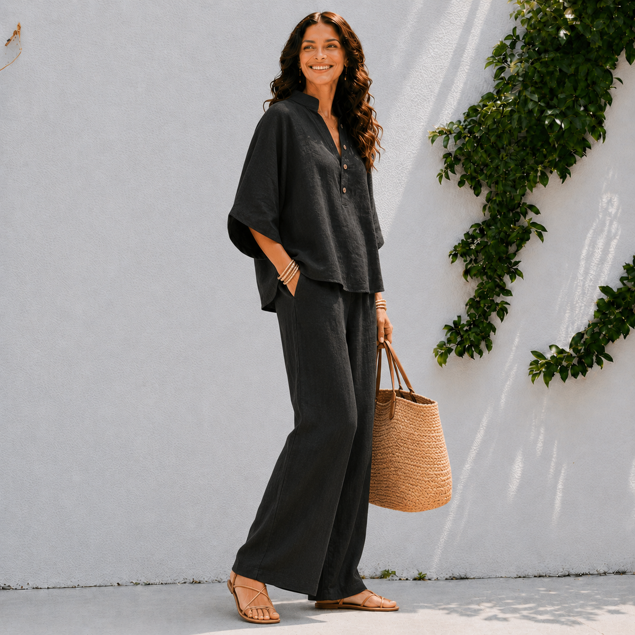 Set două piese pentru femei - cămașă oversize și pantaloni de vară