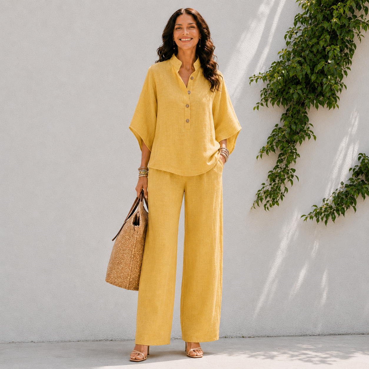 Set două piese pentru femei - cămașă oversize și pantaloni de vară