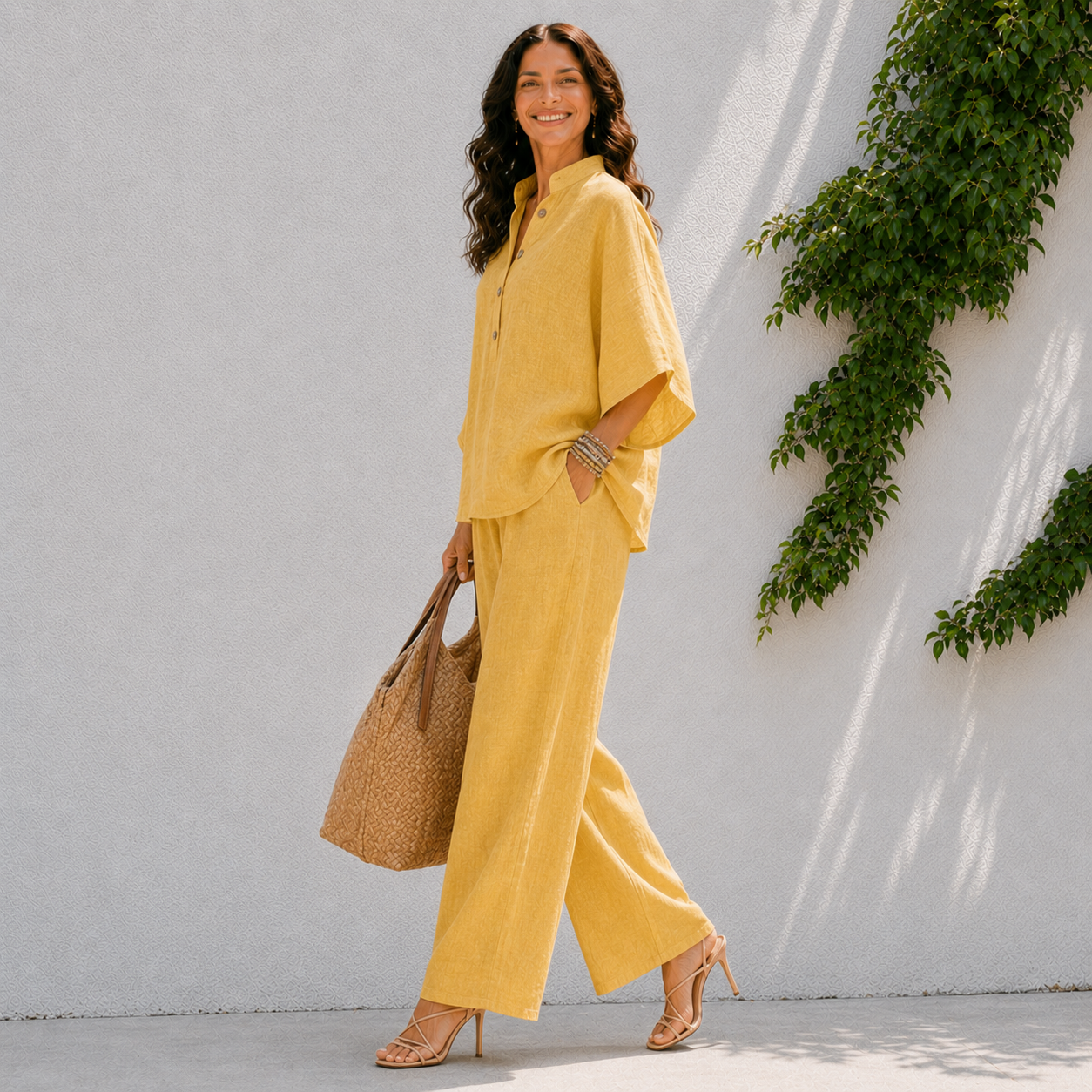 Set două piese pentru femei - cămașă oversize și pantaloni de vară