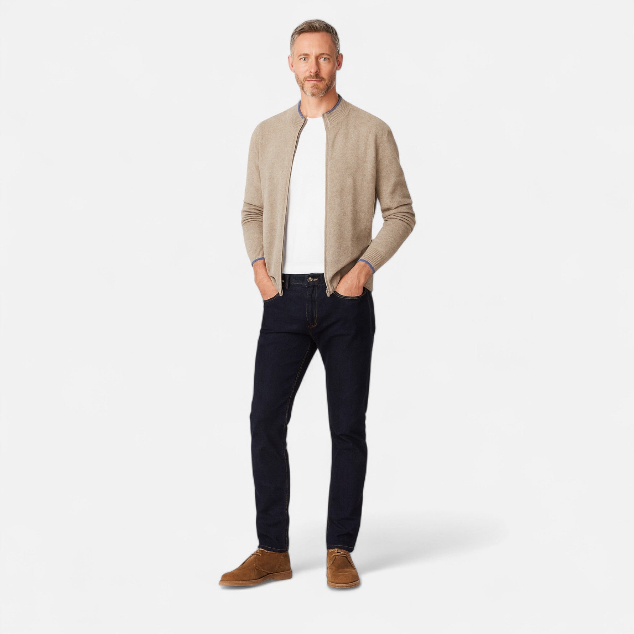 Ancienne Monde | Pull Homme Col Montant Laine Mérinos Zippé